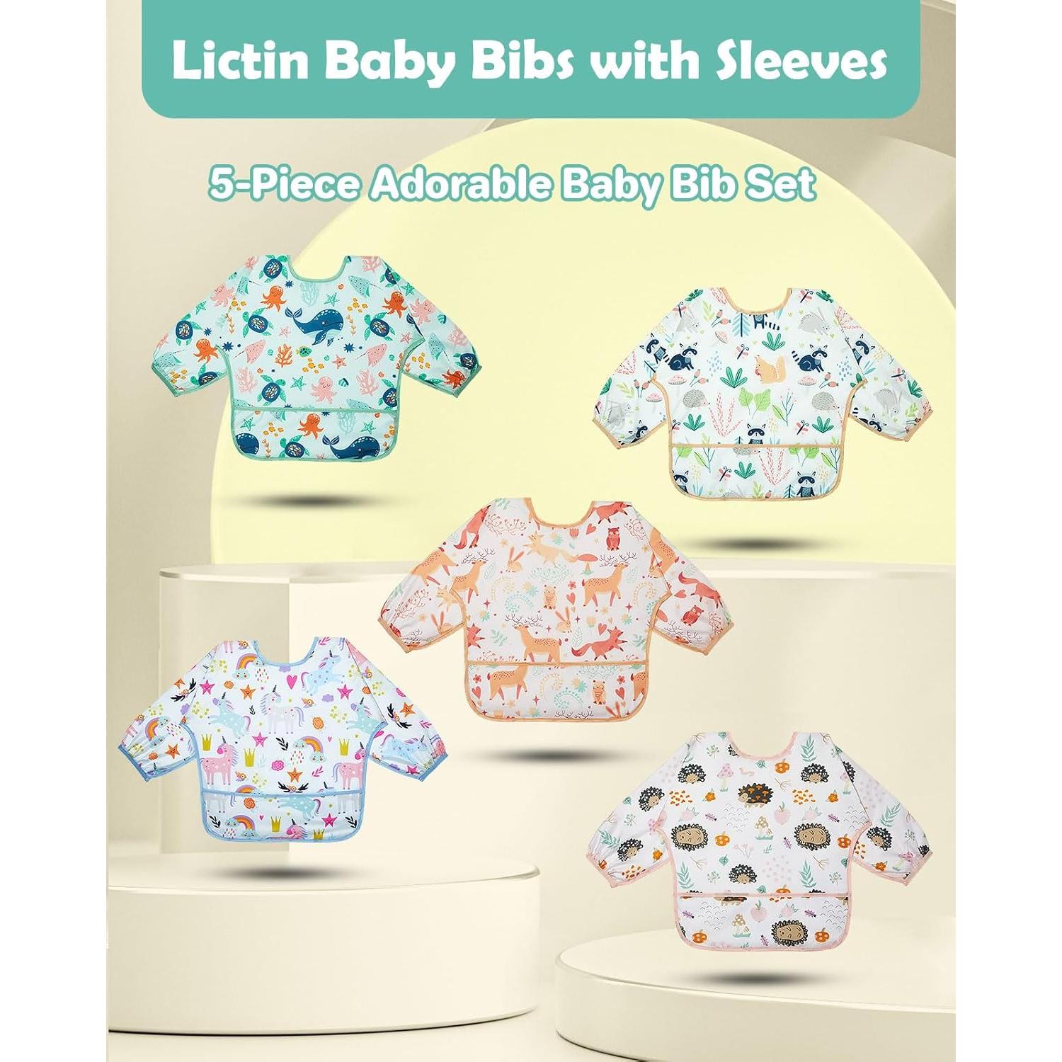 Baberos de Manga Larga Lictin - Paquete de 5 Impermeables