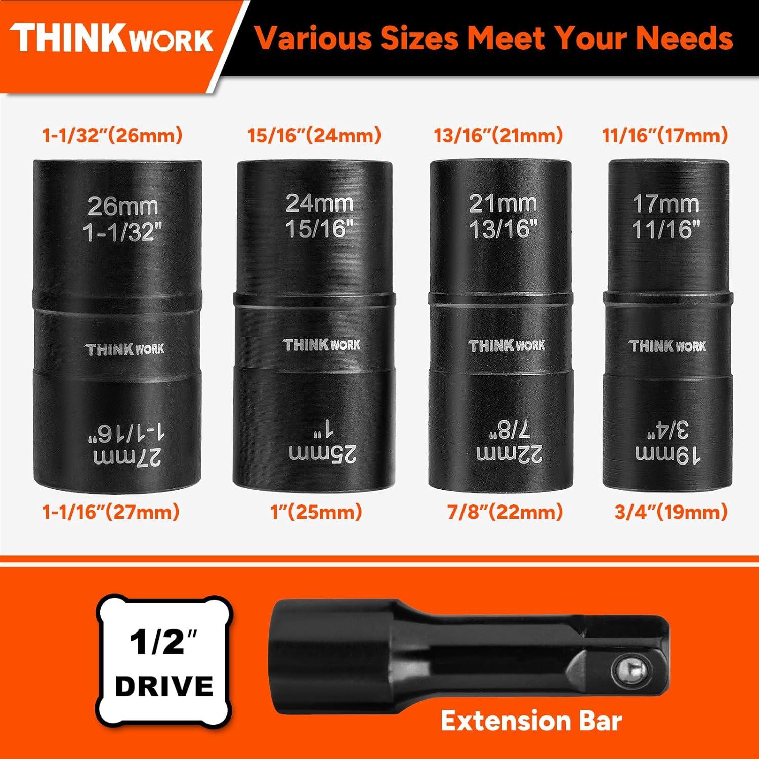 THINKWORK Kit de Extractores de Tuercas de Rueda 5 Piezas 17-27mm