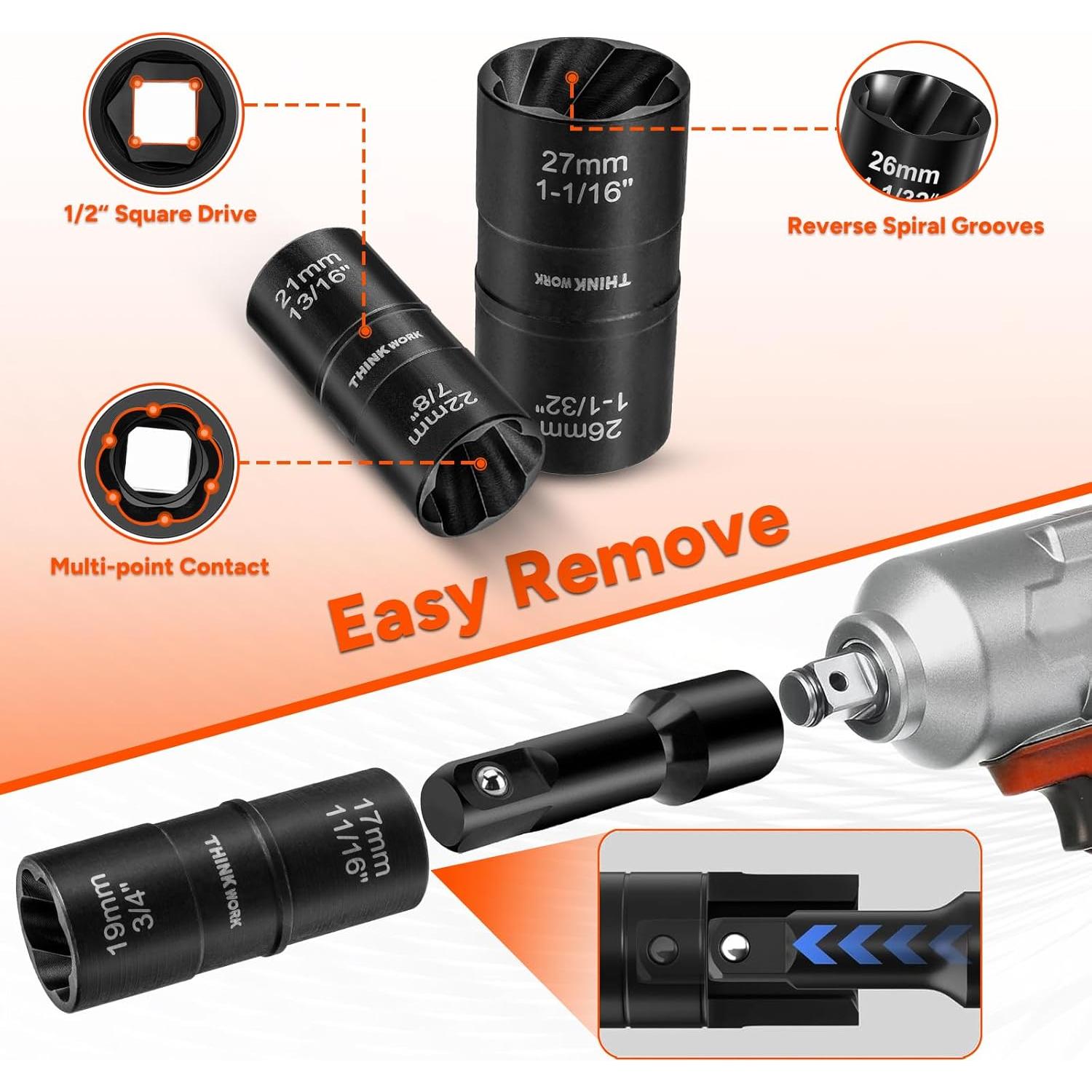 THINKWORK Kit de Extractores de Tuercas de Rueda 5 Piezas 17-27mm
