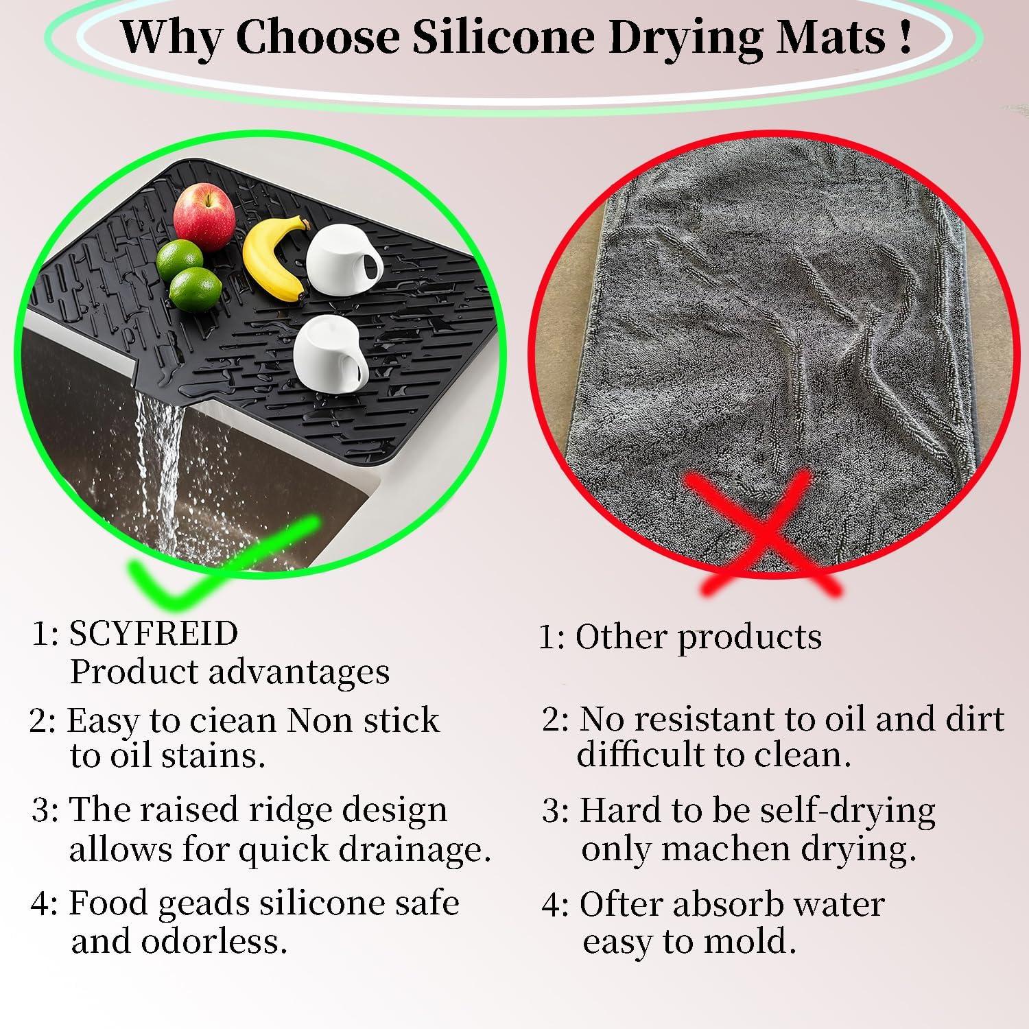 Alfombrilla de Secado de Platos Silicona SCYFREID 58.4x43.2cm