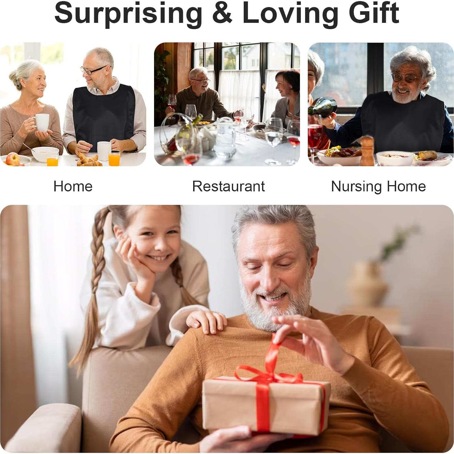 Babero para Adultos Aysatogc Negro Impermeable Reutilizable 73x45 cm