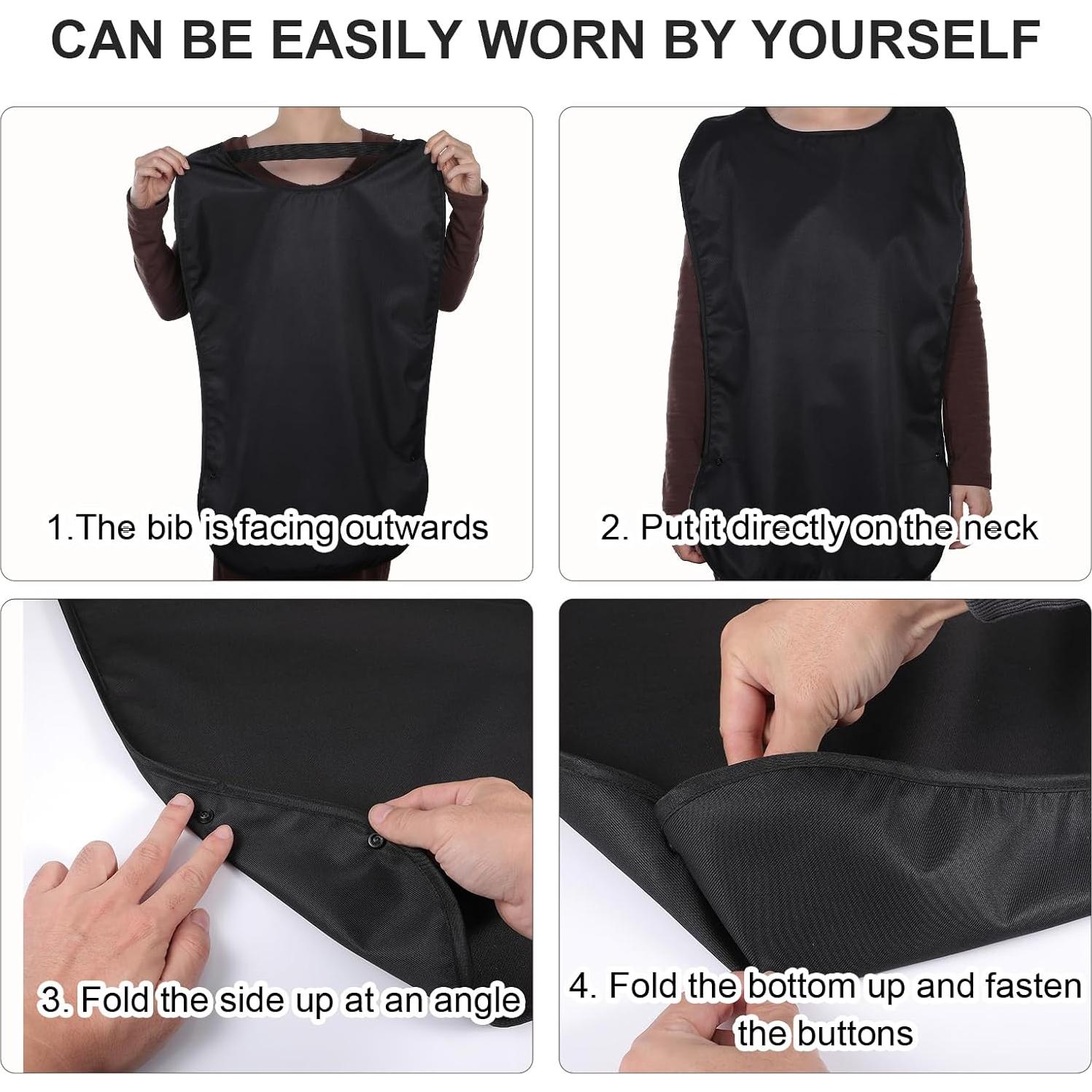 Babero para Adultos Aysatogc Negro Impermeable Reutilizable 73x45 cm