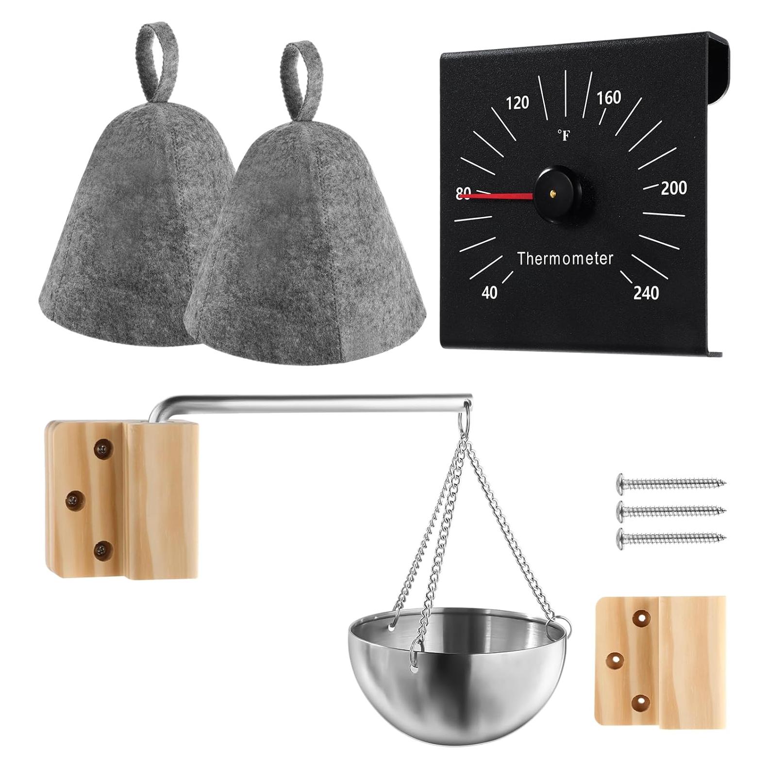 Set de Sauna Relaxweex: Taza de Aceite, Termómetro y Sombreros