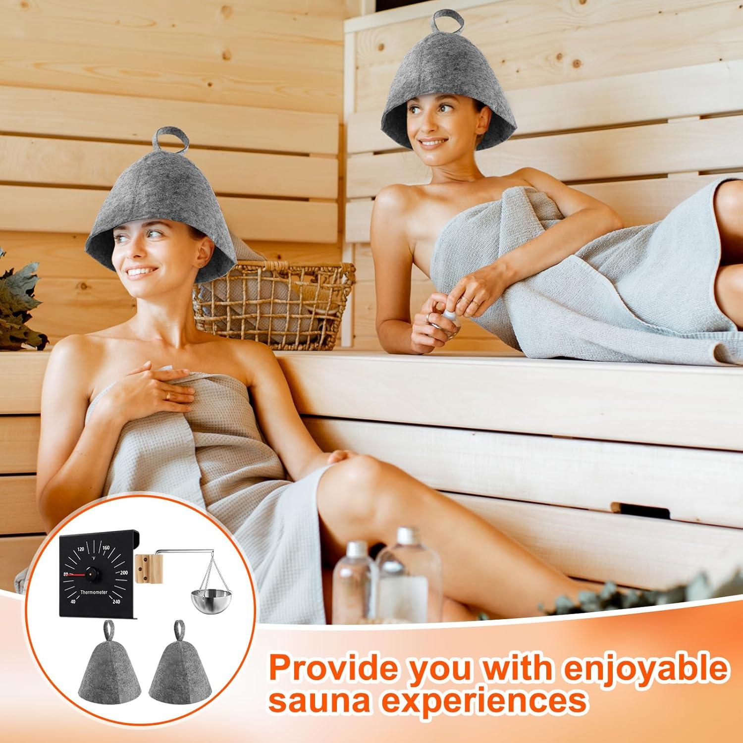 Set de Sauna Relaxweex: Taza de Aceite, Termómetro y Sombreros