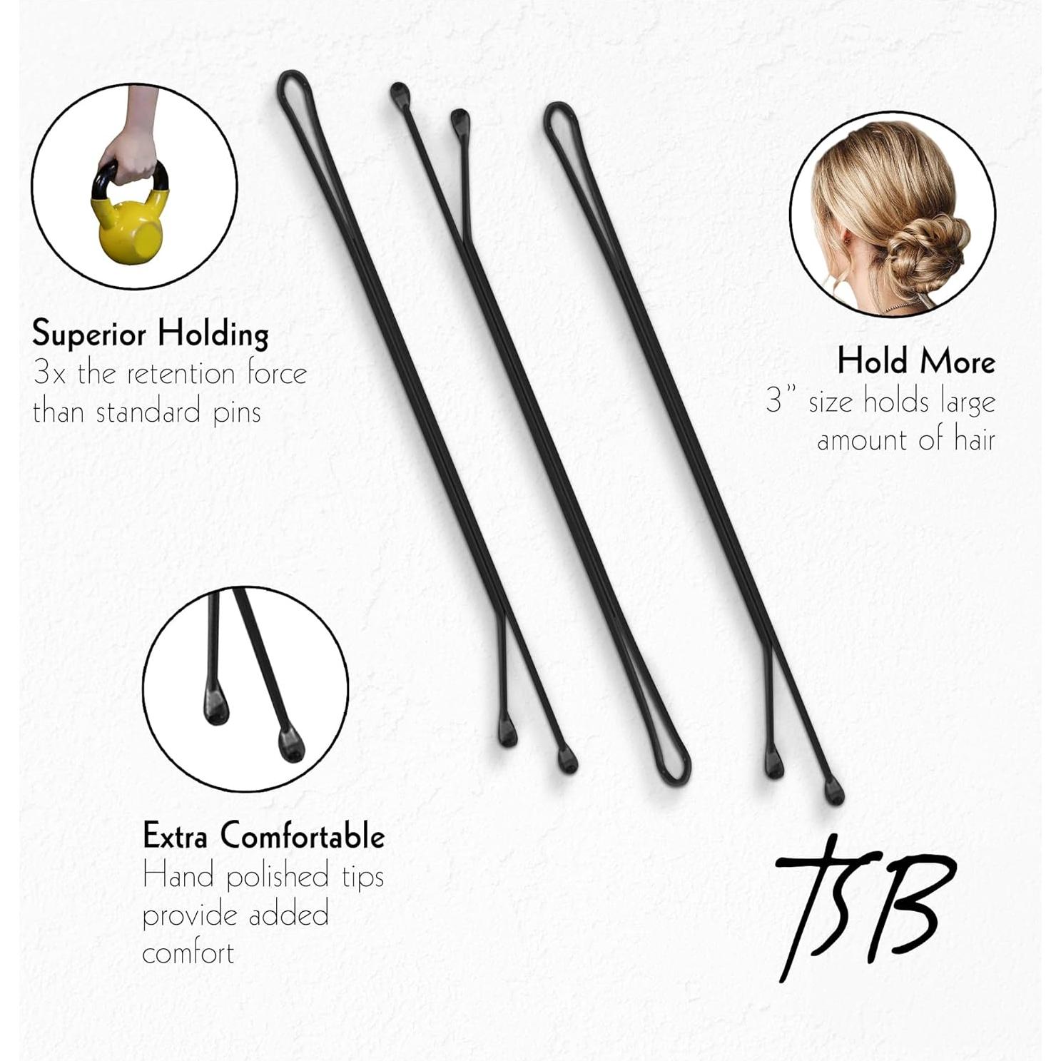 Juego de 30 Horquillas Negras TSB Leeno No.3 - 7.62 cm, Antideslizantes