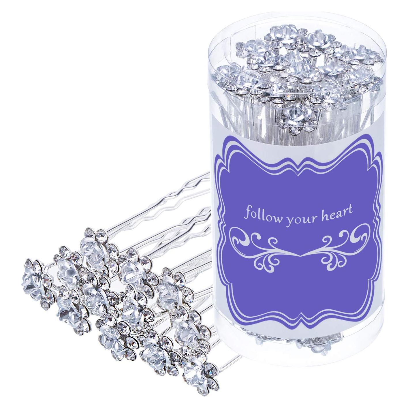 Pinzas de Pelo Cristal Flor Rosa eBoot - 40 Piezas con Bolsa