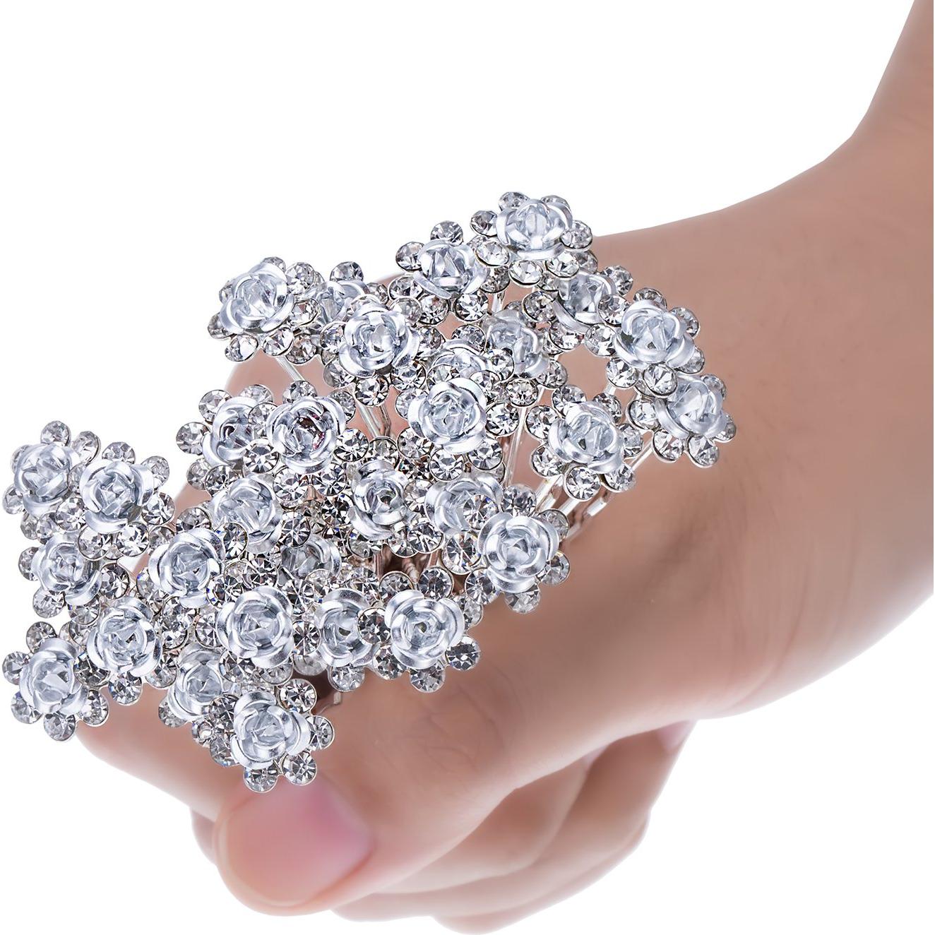 Pinzas de Pelo Cristal Flor Rosa eBoot - 40 Piezas con Bolsa