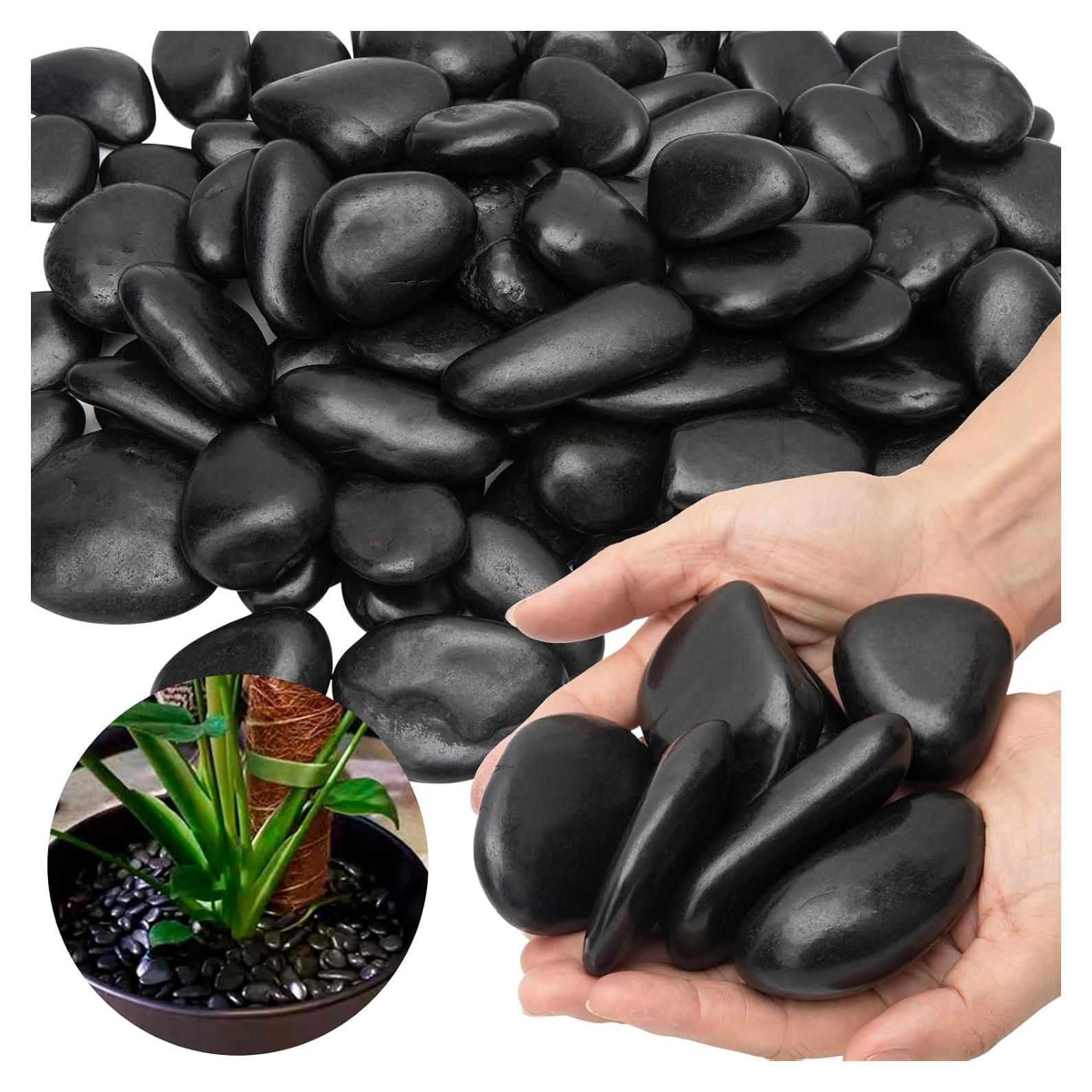 Guijarros Negros Pulidos TOPEMAI 6.8kg 2.54-5.08cm Decorativos