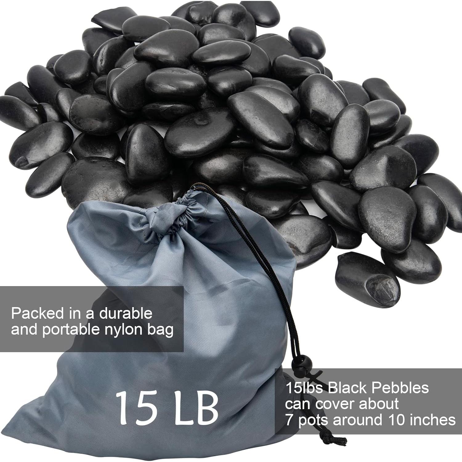 Guijarros Negros Pulidos TOPEMAI 6.8kg 2.54-5.08cm Decorativos