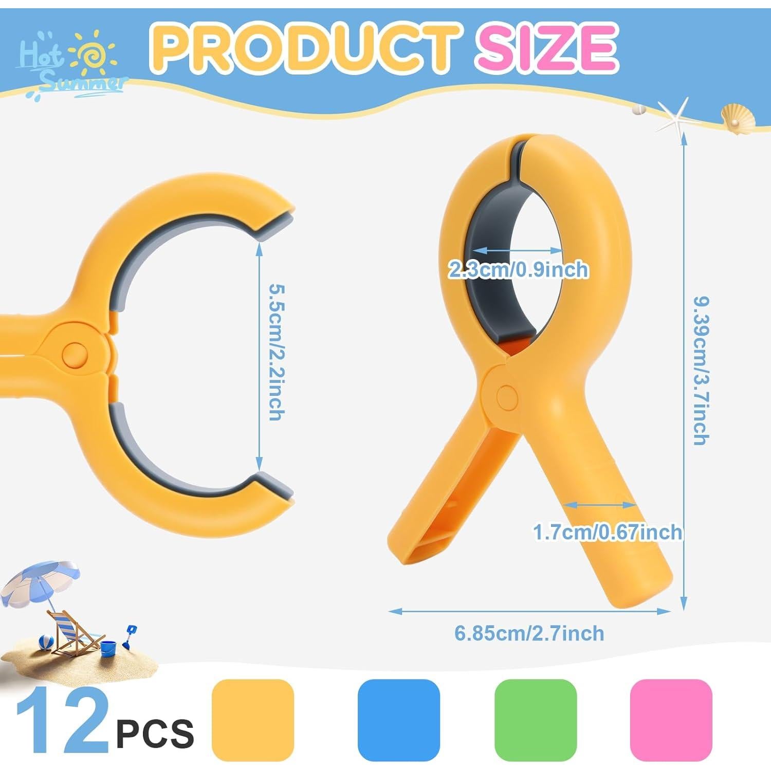 12 Clips para Toallas de Playa Gomedi 9.4 cm Alta Resistencia