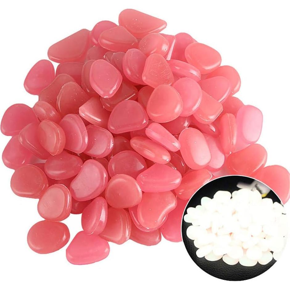 100 Piedras Luminiscentes Rosa para Jardín y Acuarios