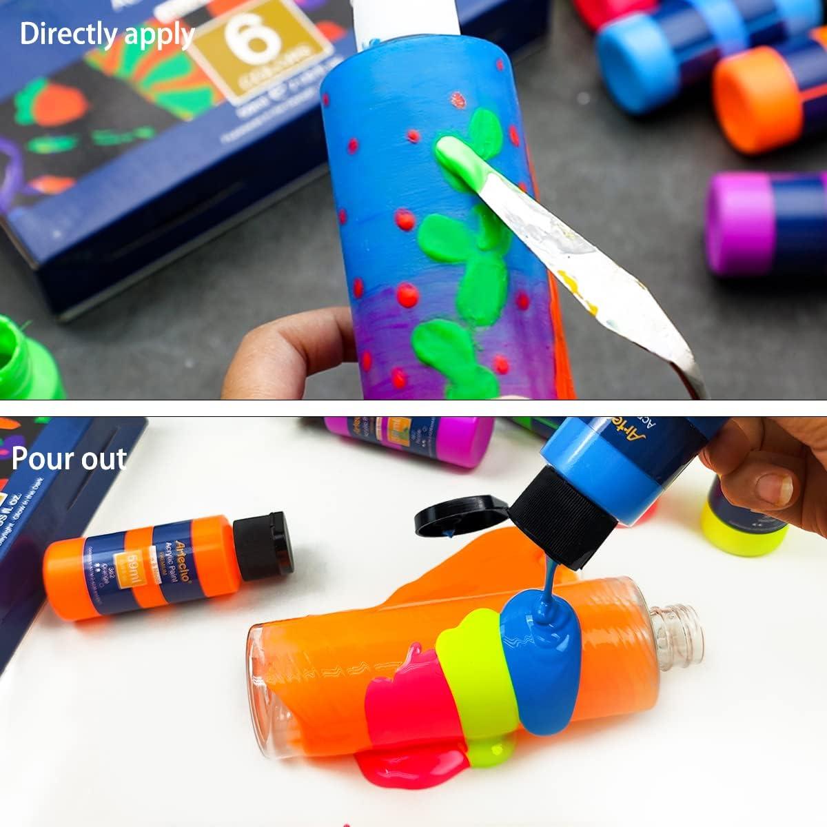 Pintura Acrílica Brillante que Brilla en la Oscuridad Artecho 6 Colores 60 ml