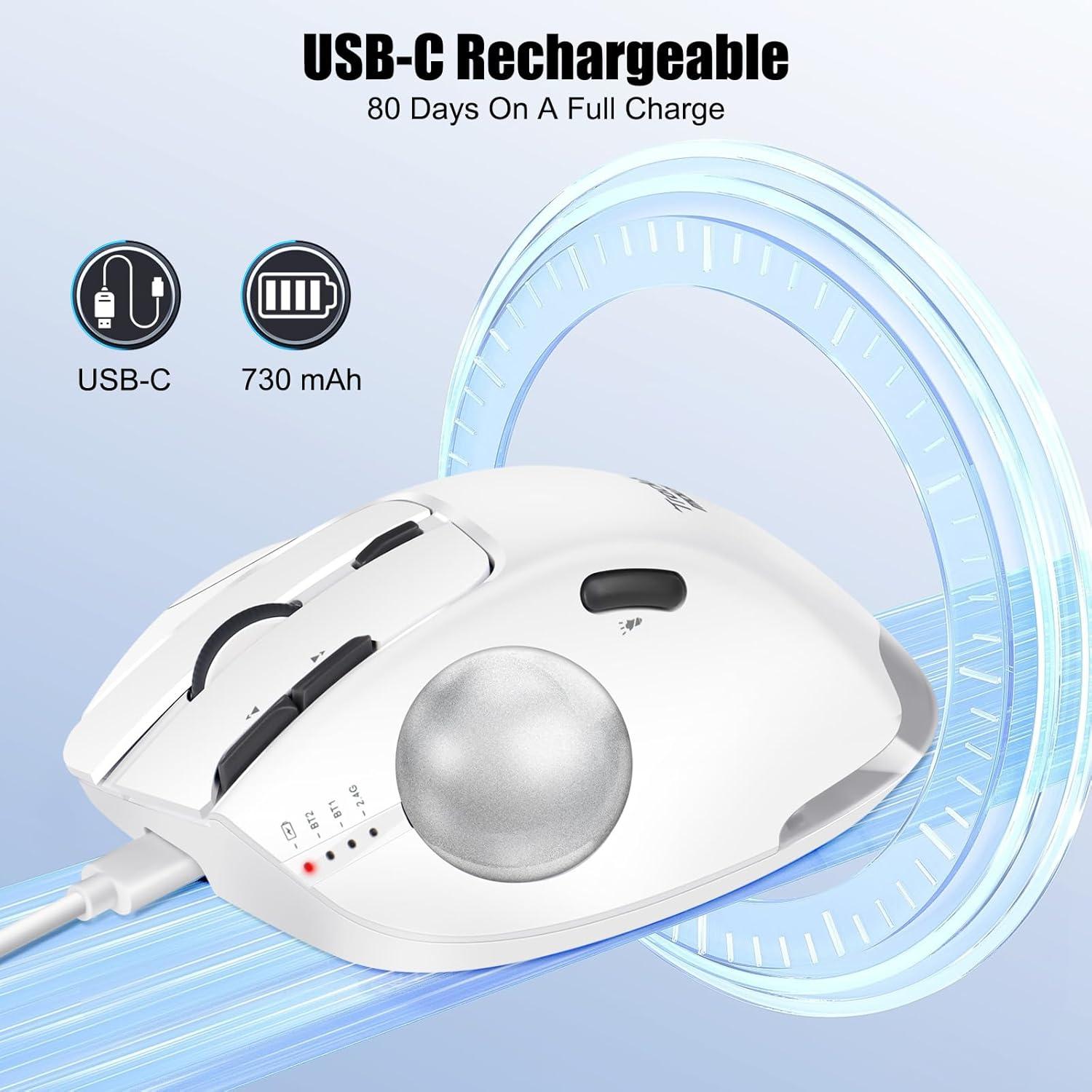 Mouse Trackball Inalámbrico TRELC 4800 DPI 7 Botones Blanco