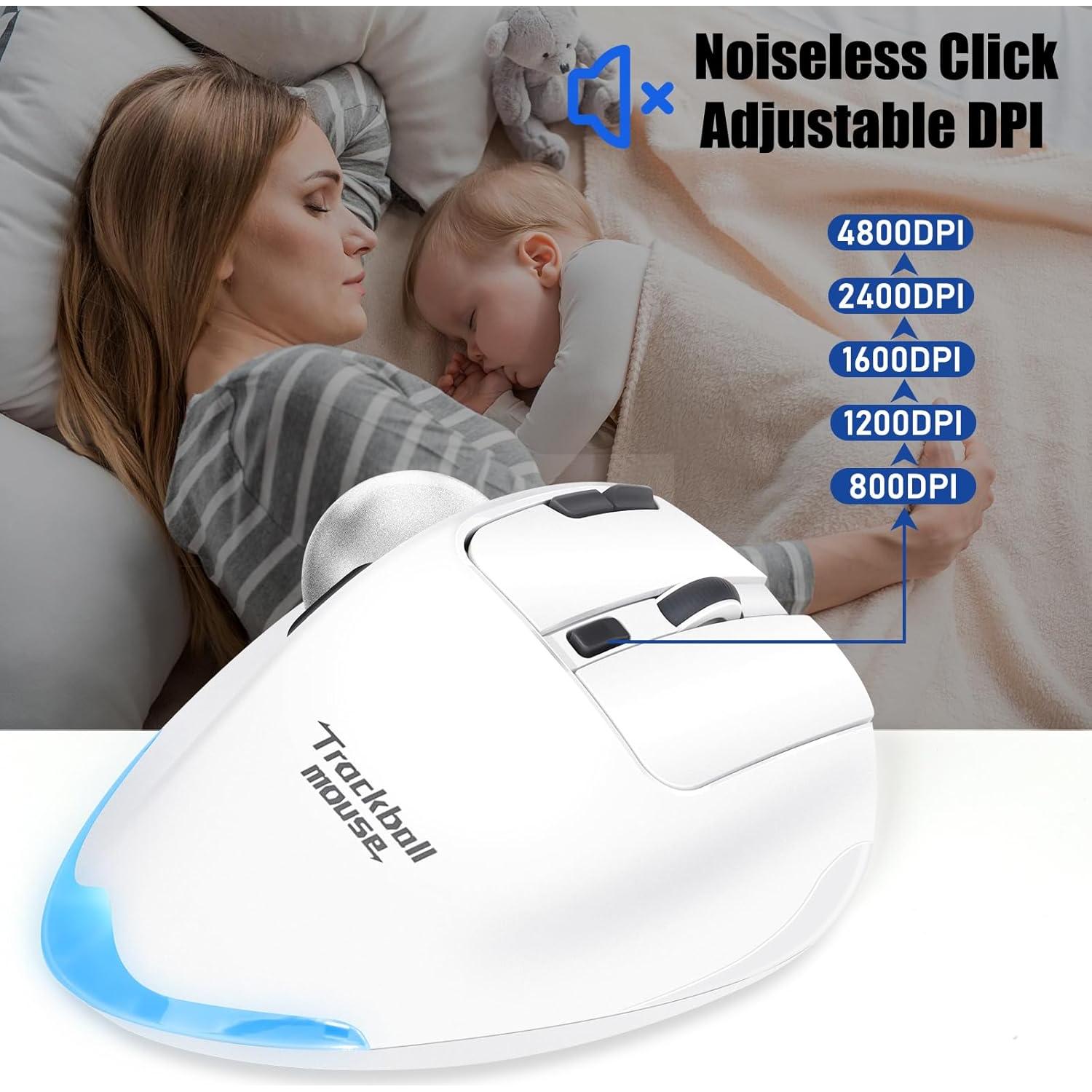 Mouse Trackball Inalámbrico TRELC 4800 DPI 7 Botones Blanco