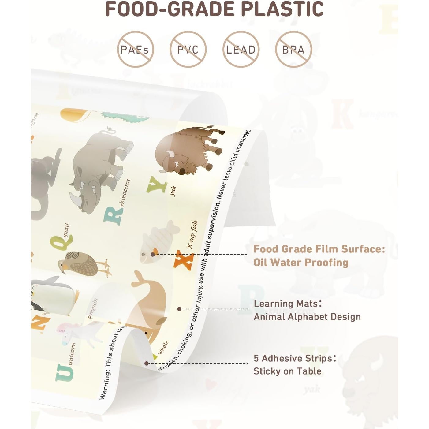 Manteles Desechables Adhesivos Babebay 60 Pzs 30x45 cm Alfabeto Animal