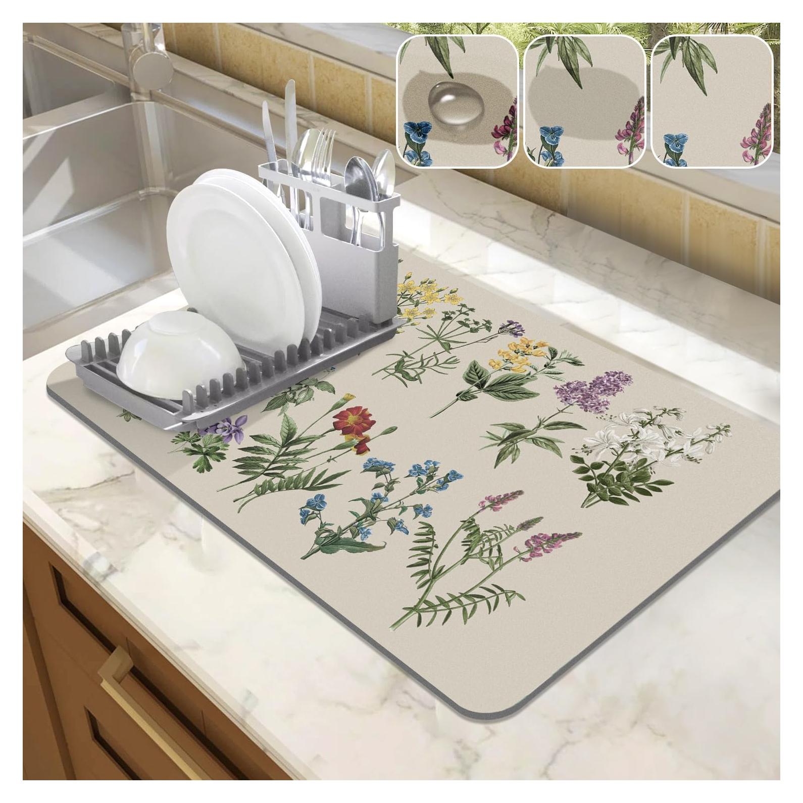 Alfombrilla para Secar Platos LOKHOM 30.48x50.8cm Floral Vintage