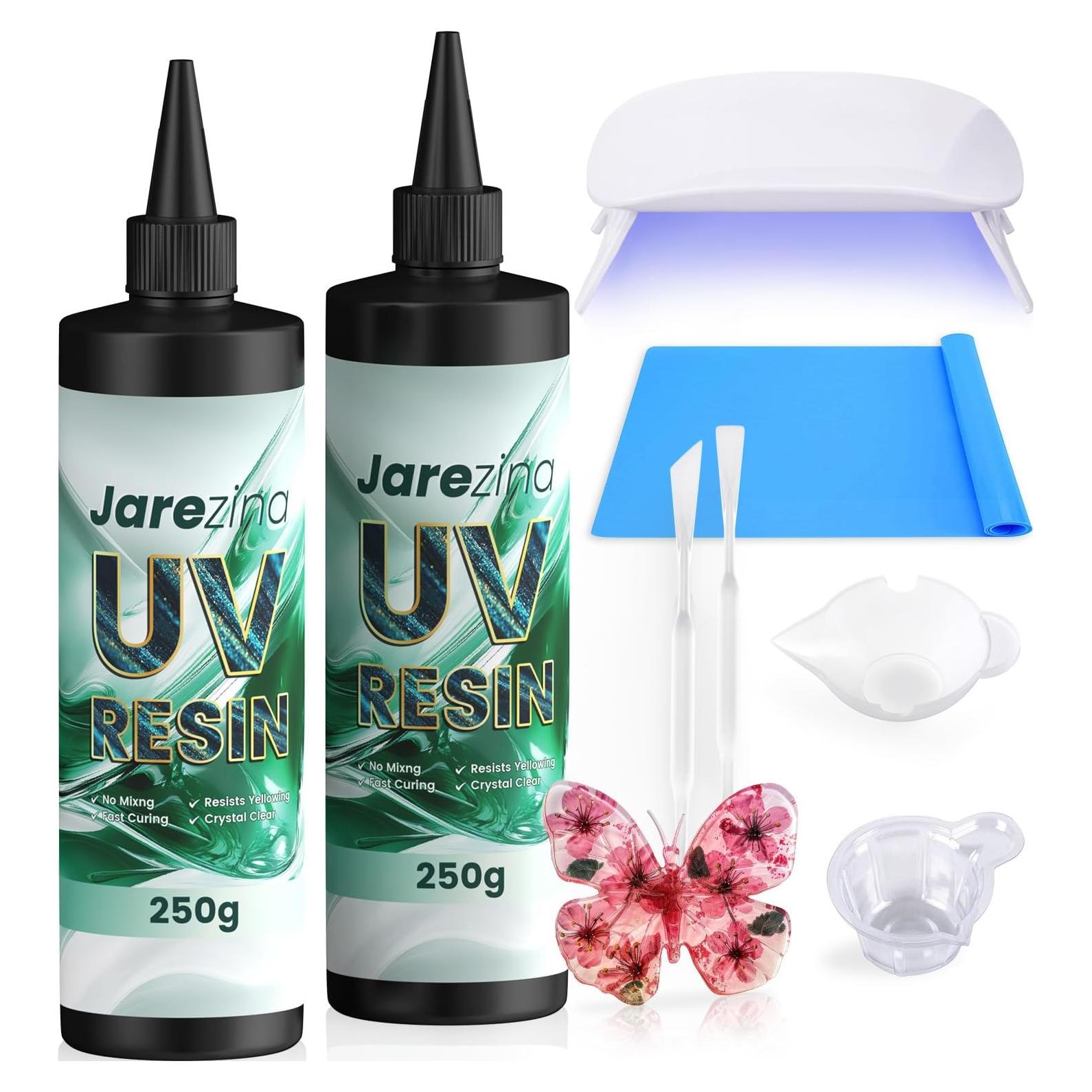 Resina UV Jarezina 500g Cristal Claro, Bajo Olor, Rápido Curado