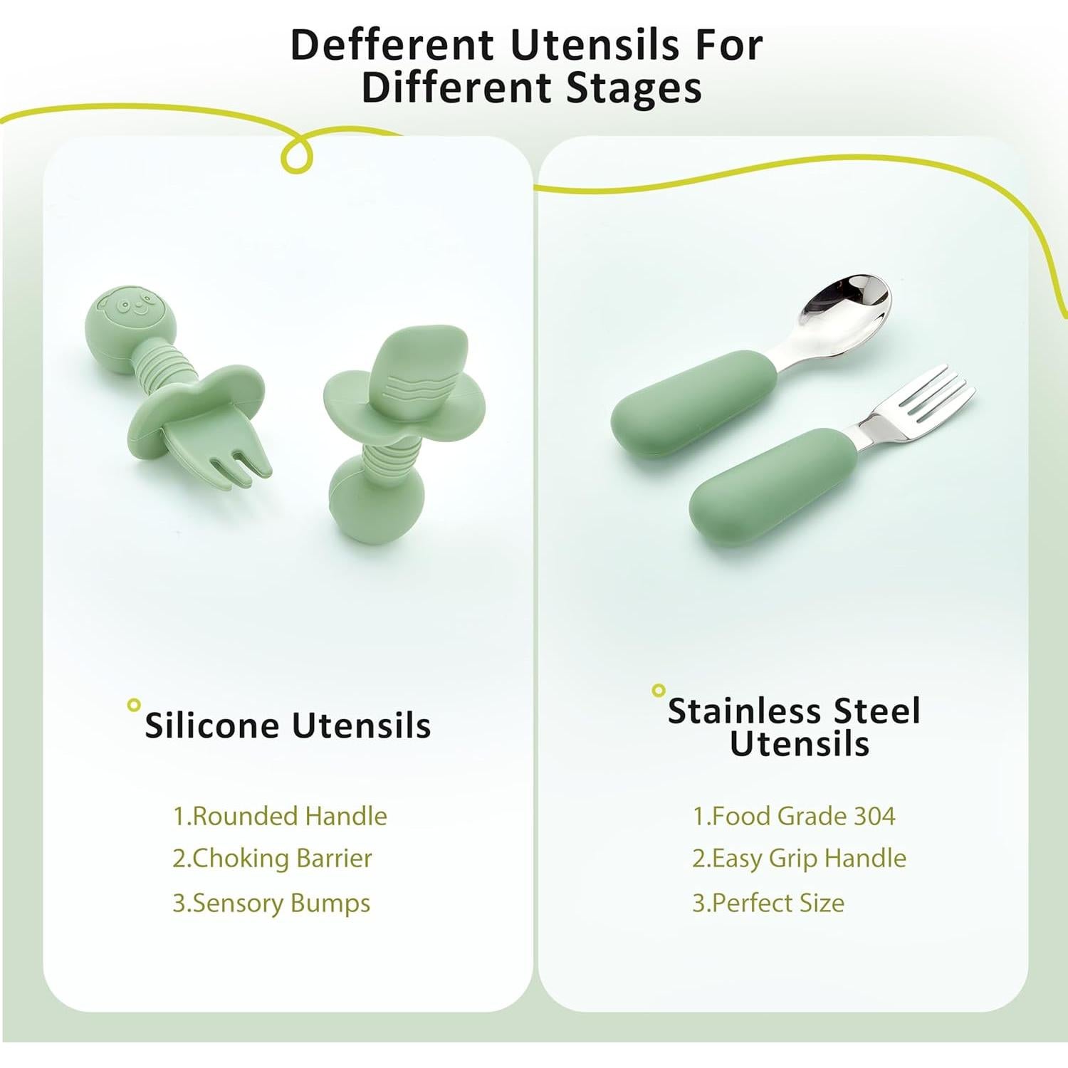 Juego de Alimentación Silicona Bufims 10 Piezas Verde 6+ Meses