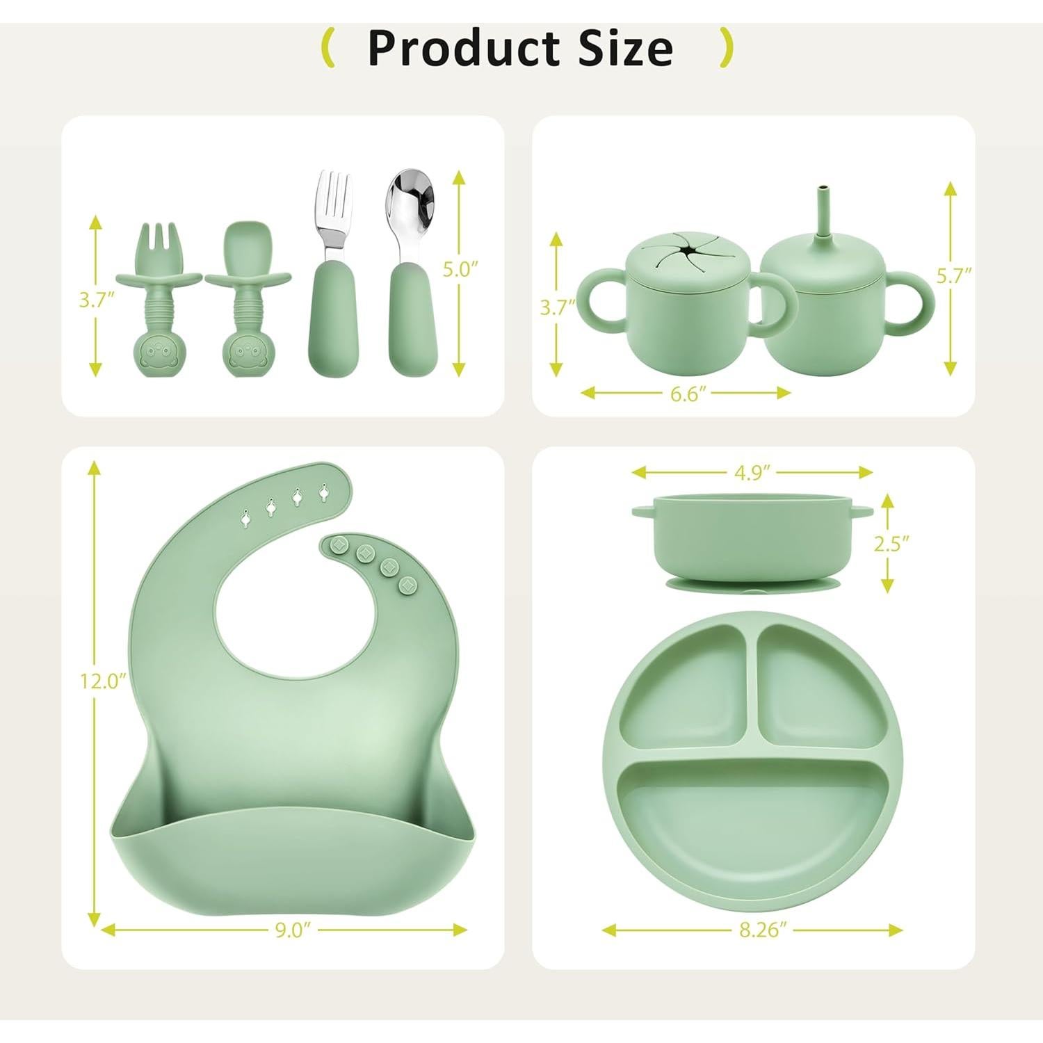 Juego de Alimentación Silicona Bufims 10 Piezas Verde 6+ Meses