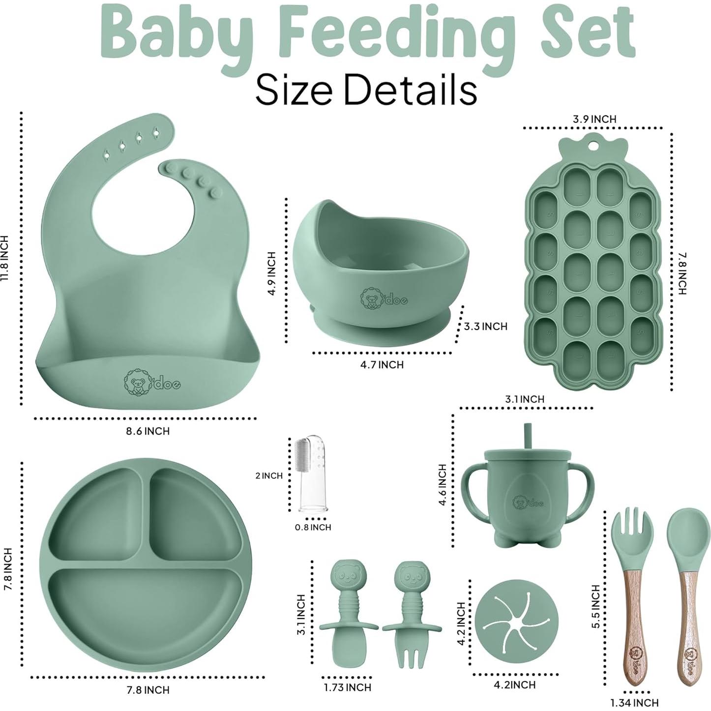 Juego de Alimentación O'doe 15 Piezas Silicona Bebé Verde