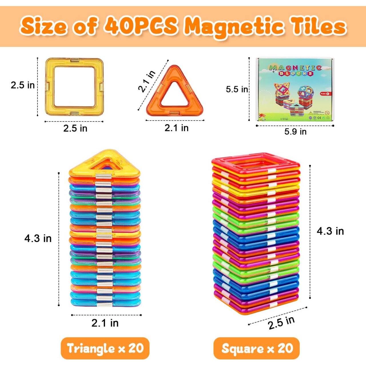 Bloques Magnéticos Educativos 40PCS - Juguetes STEM para Niños 3+