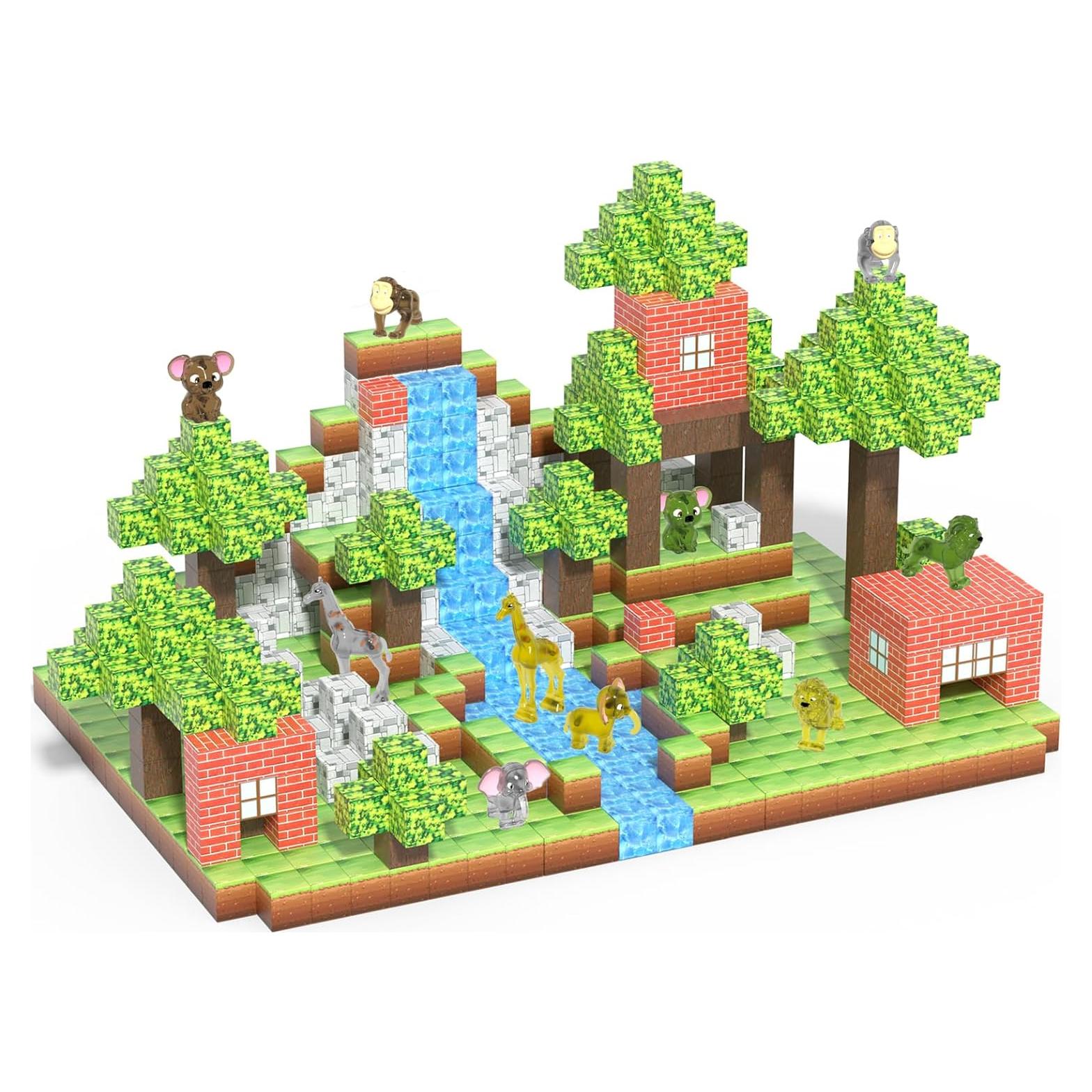 Set de Bloques Magnéticos Oqotoy 155 Piezas Bosque y Animales