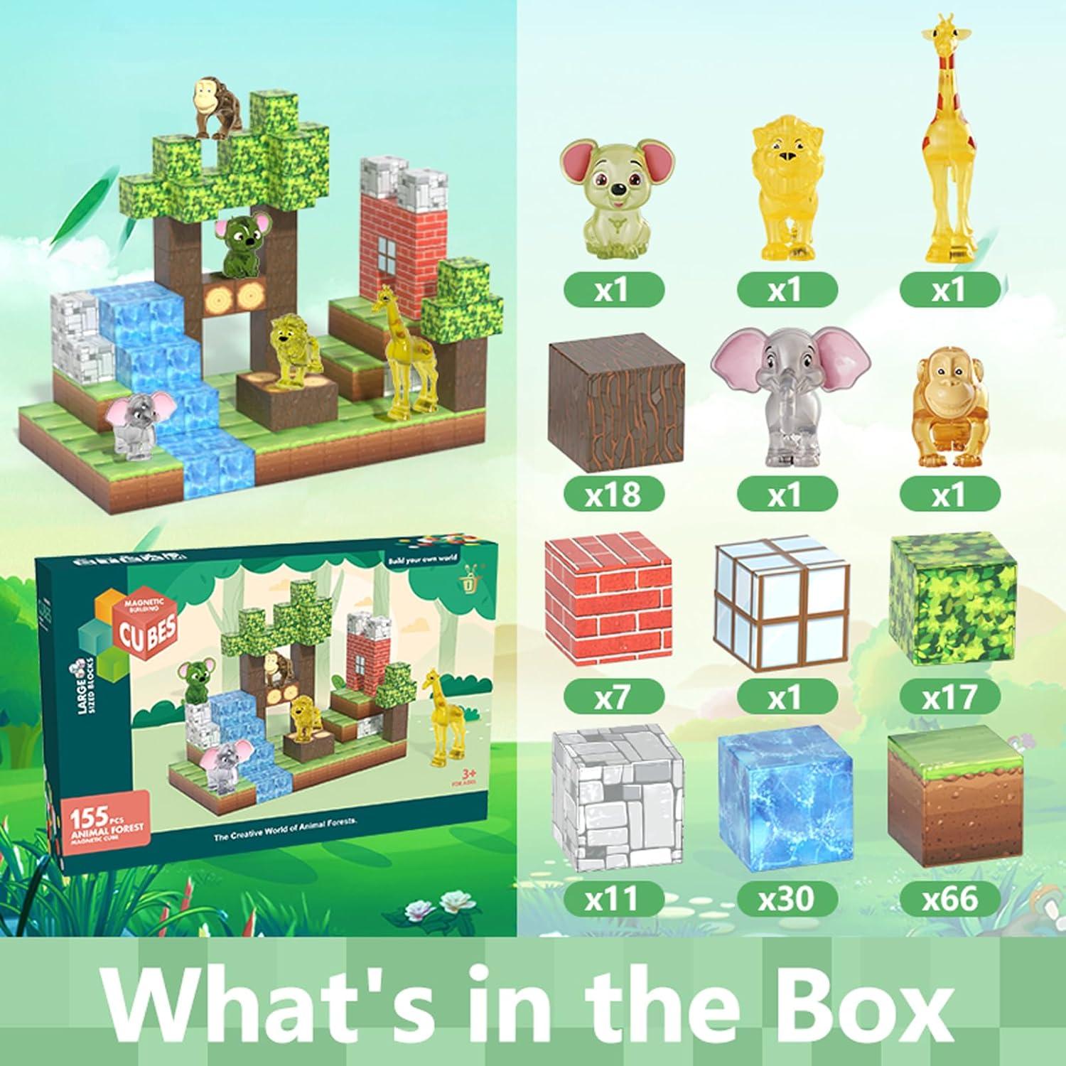 Set de Bloques Magnéticos Oqotoy 155 Piezas Bosque y Animales