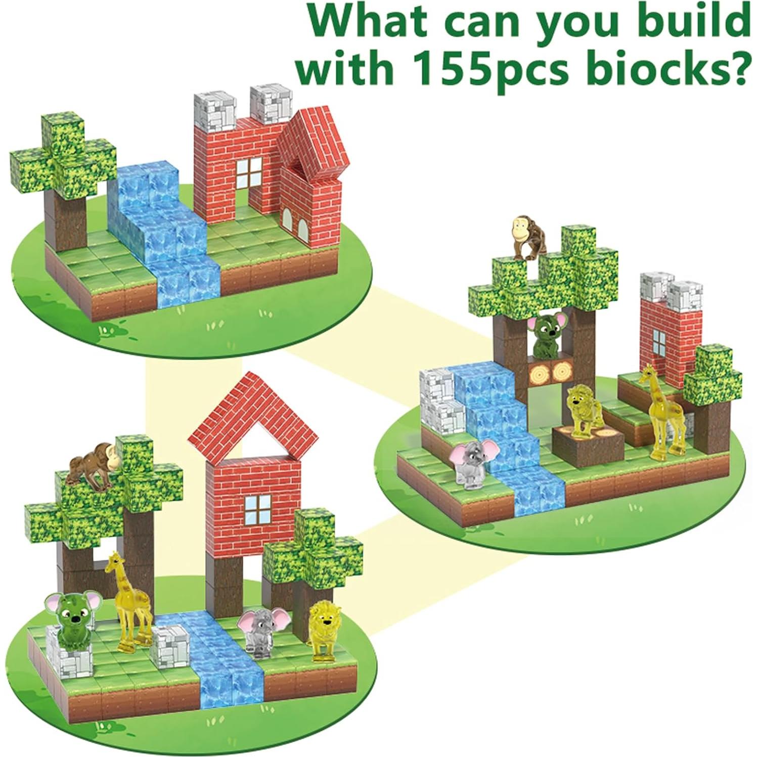 Set de Bloques Magnéticos Oqotoy 155 Piezas Bosque y Animales