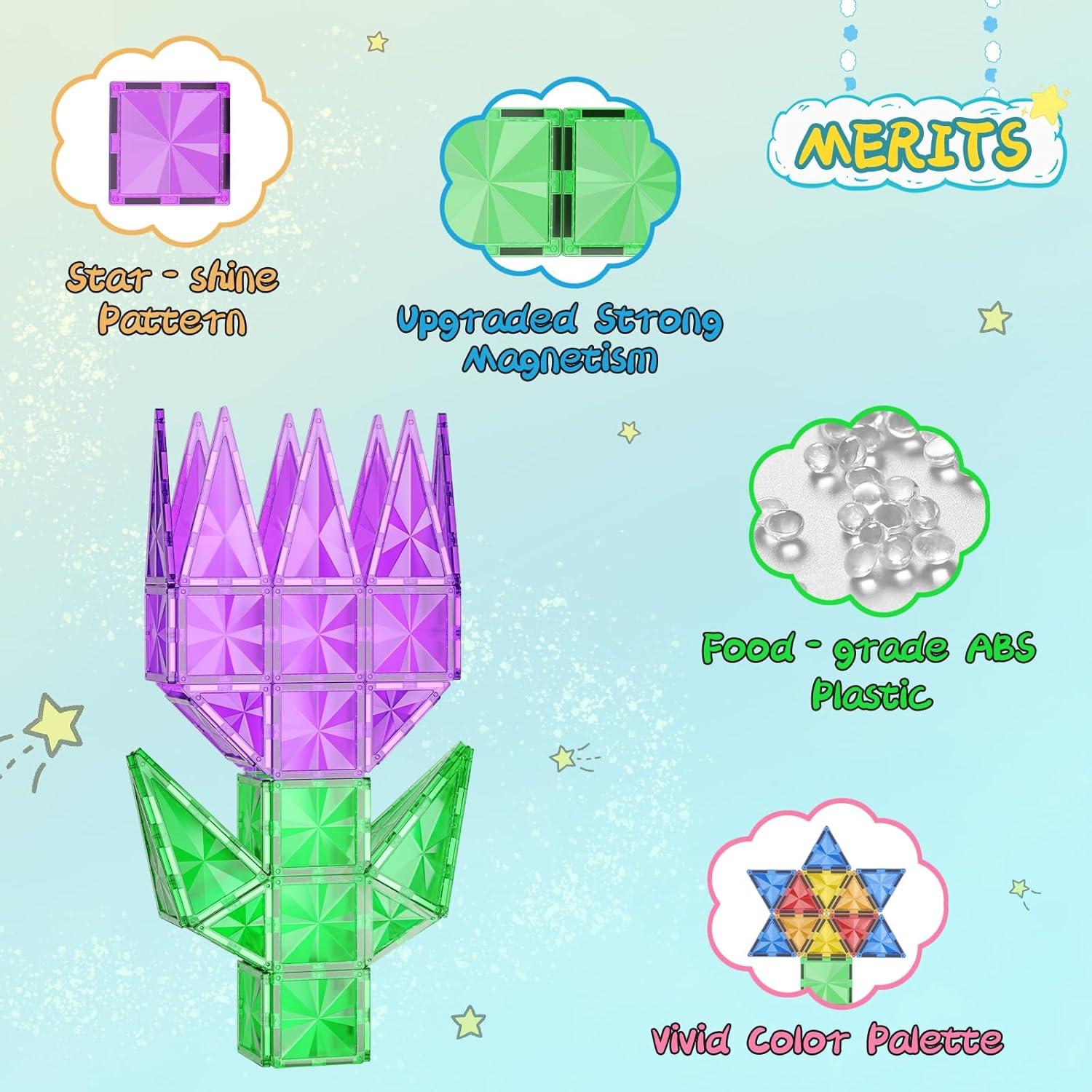 Juguetes Magnéticos Colelulu 102 Piezas para Niños 3+ Años