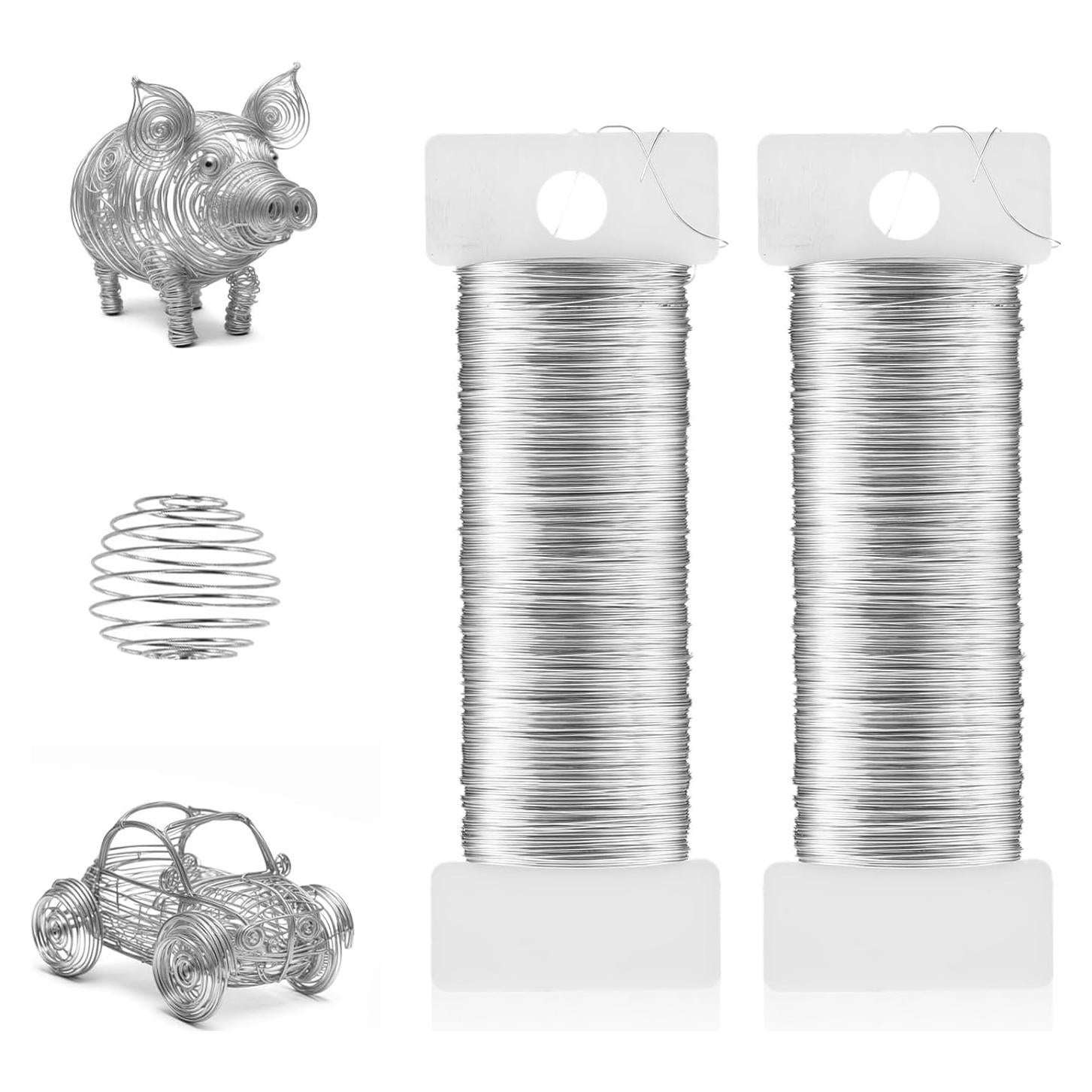 2 Rollos de Alambre Metálico Flexible Nogeqi 0.3mm 50m Plateado