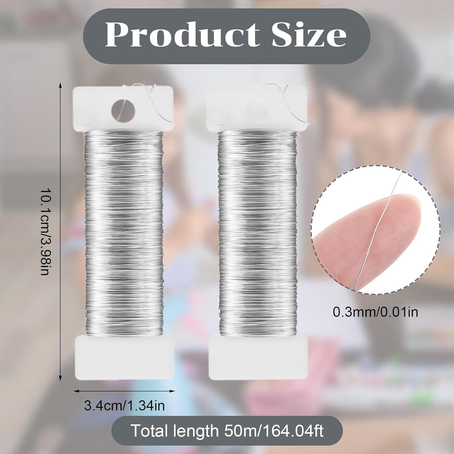 2 Rollos de Alambre Metálico Flexible Nogeqi 0.3mm 50m Plateado