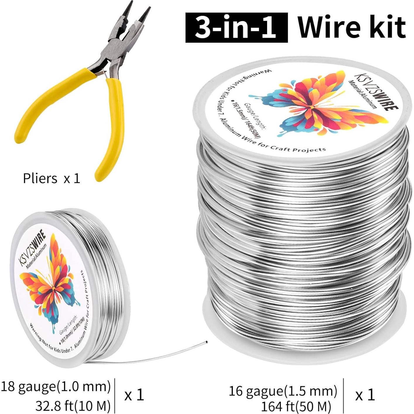 Alambre de Aluminio Flexible KSVZSCRAFT 16 y 18 Gauge 50M + Alicate