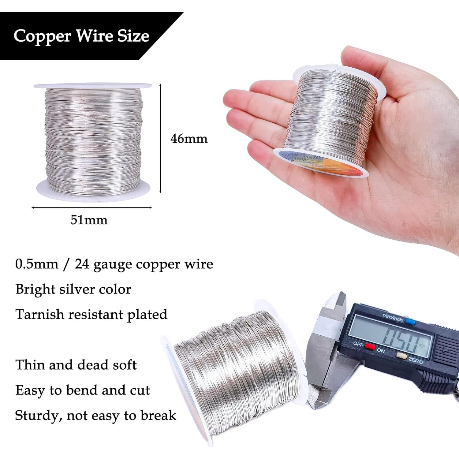 Alambre de Cobre 24 Gauge 203 Pies Plata para Manualidades