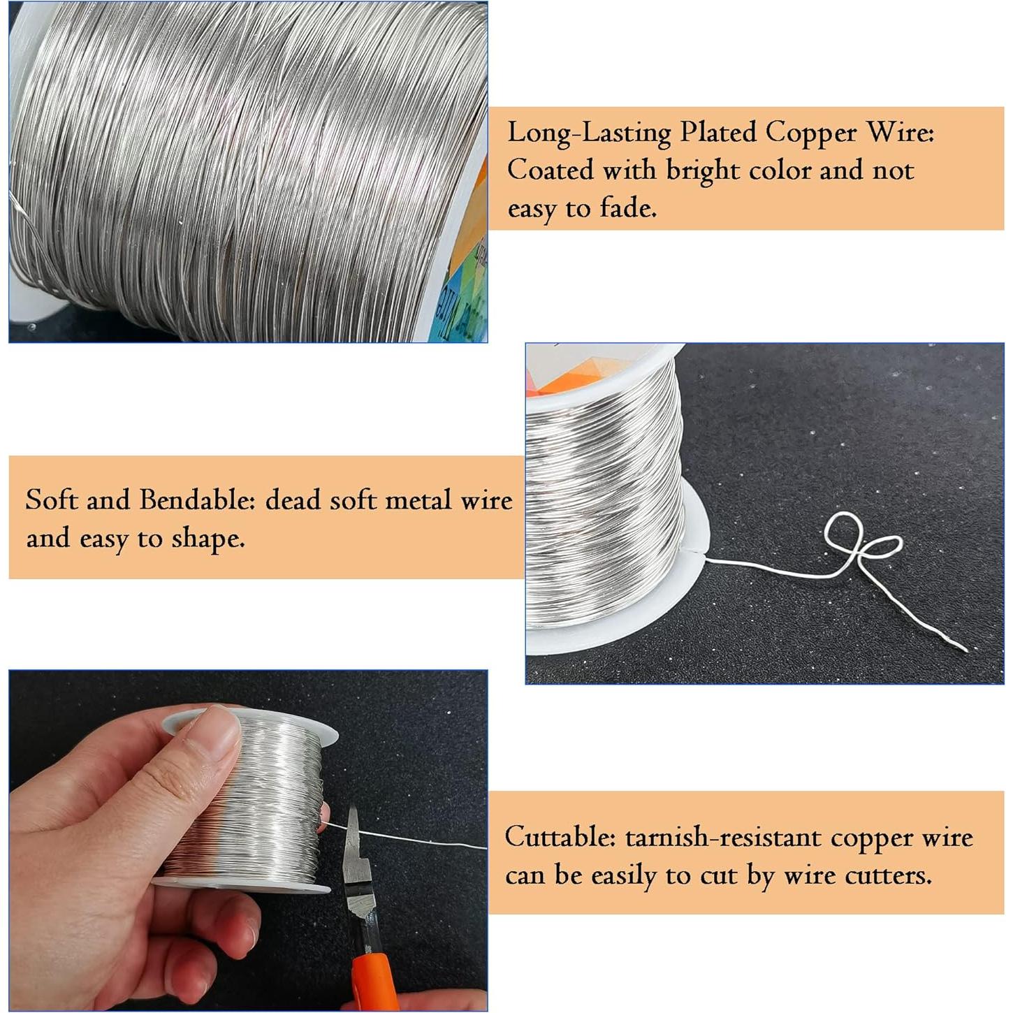 Alambre de Cobre 24 Gauge 203 Pies Plata para Manualidades