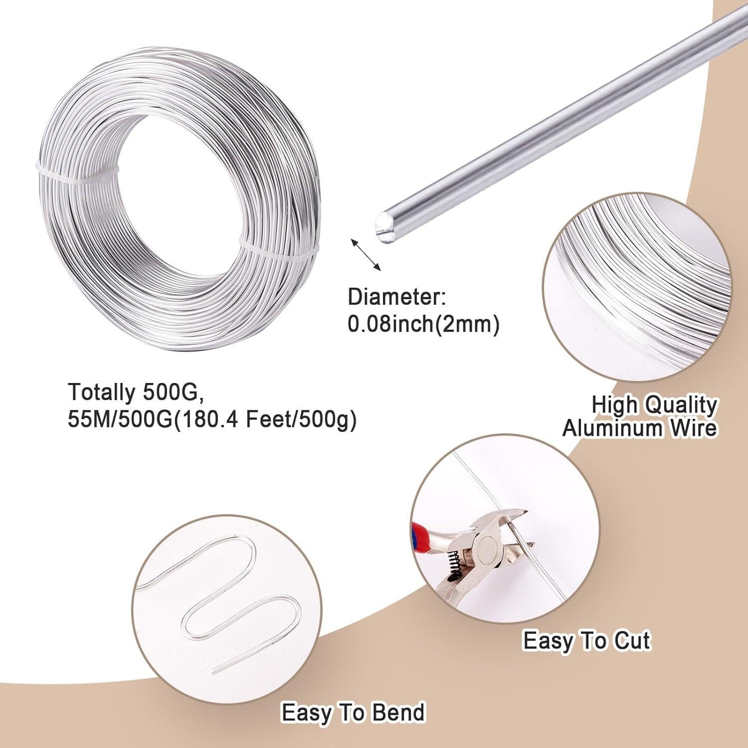 Alambre de Aluminio Plateado 2mm 55m PH PandaHall para Manualidades