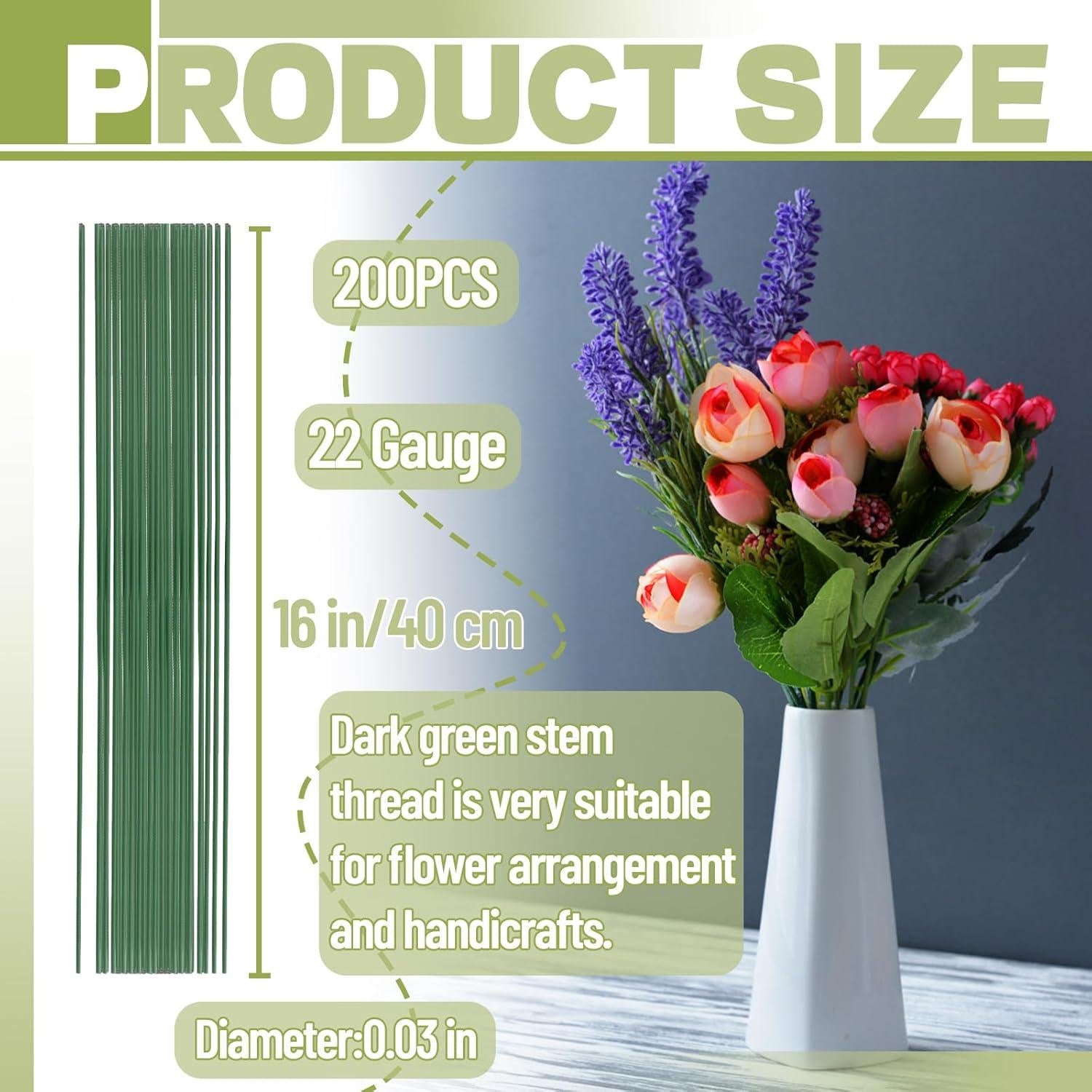 200 Alambres Florales OJYUDD 40 cm Verde para Arreglos