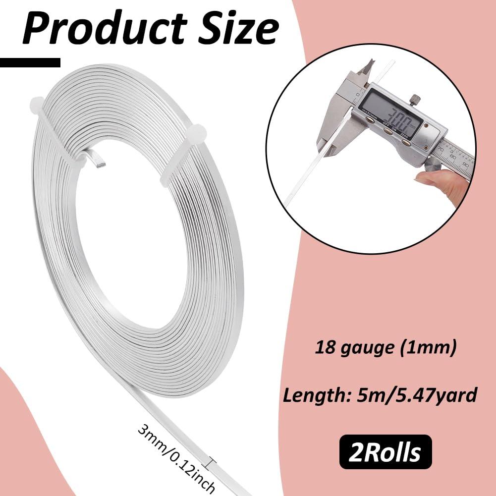 Alambre Plano de Aluminio BENECREAT 9.75m 3mm Plata 18 Gauge