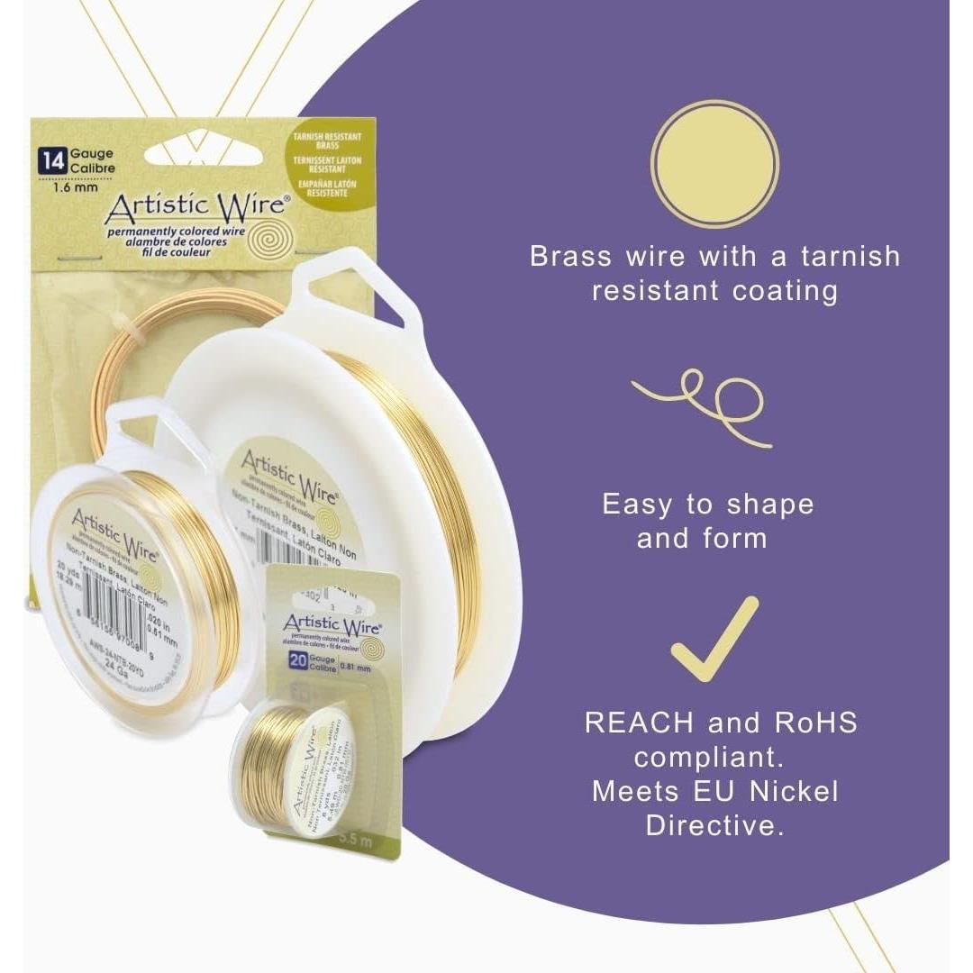 Alambre Artístico 18 Calibre Dorado de Latón 14.94 Metros