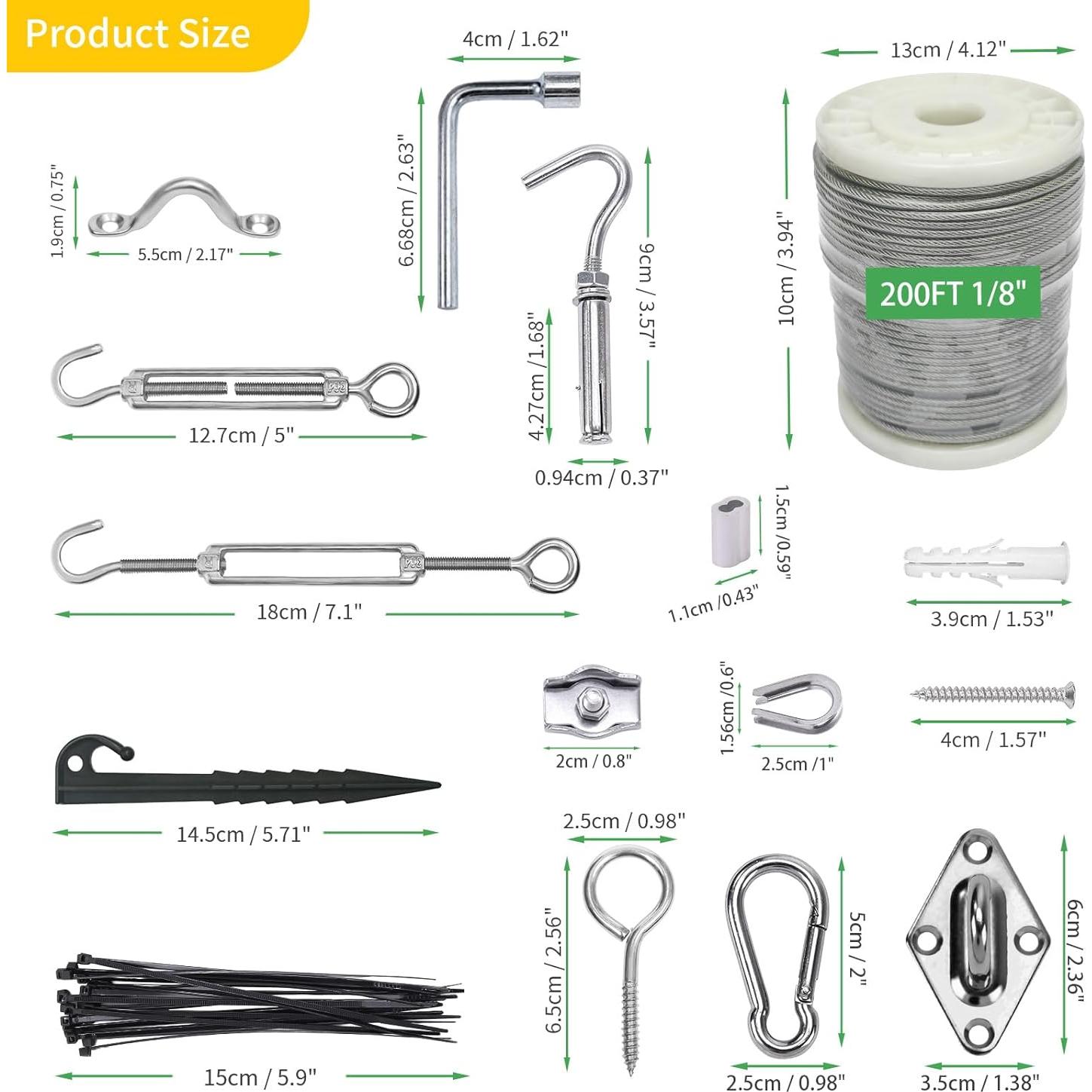 Kit de Cuerda de Alambre Unicaravan 1/8" 200FT Acero Inoxidable