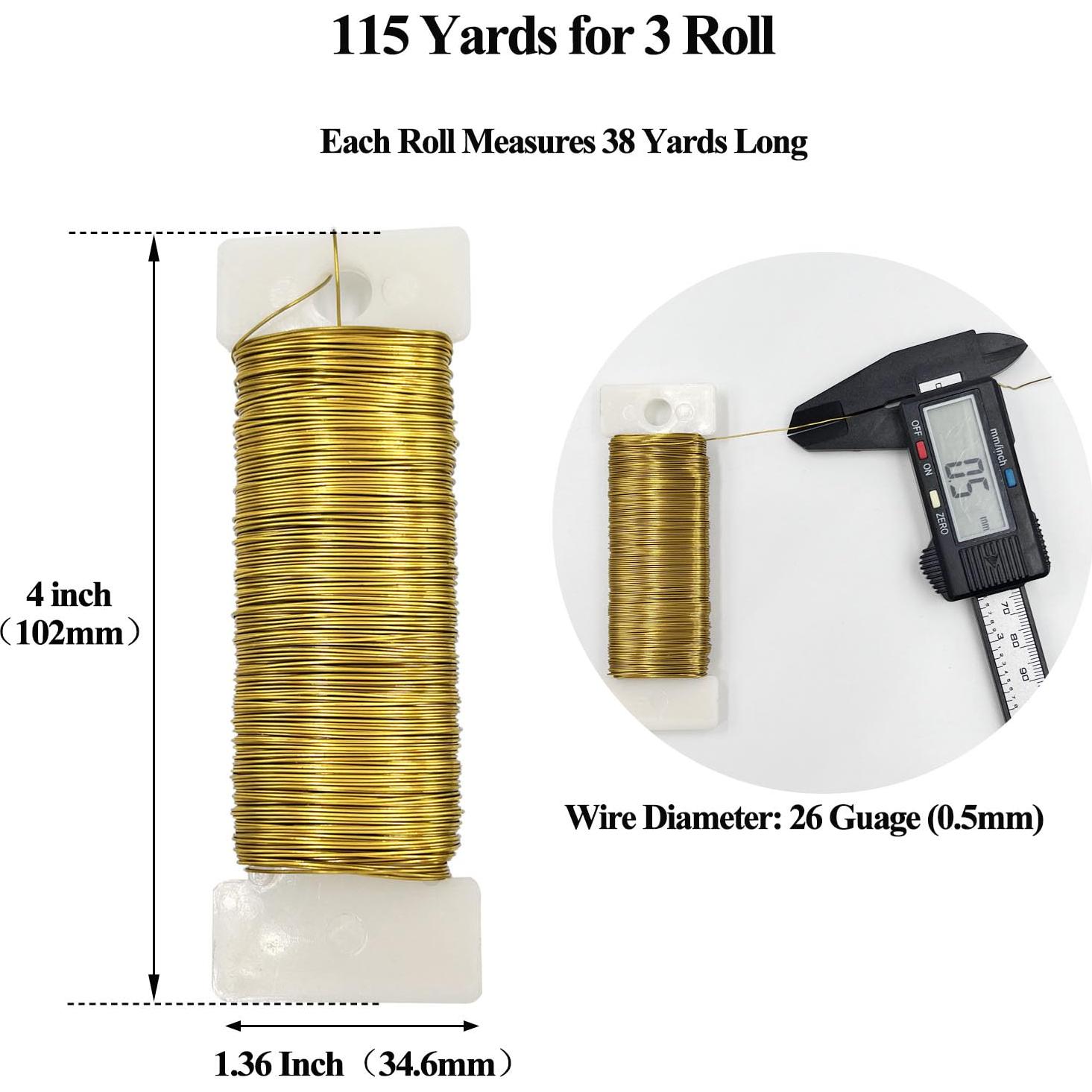 Alambre Floral Metálico Dorado 26 Calibres 105 metros - 3 Rollos