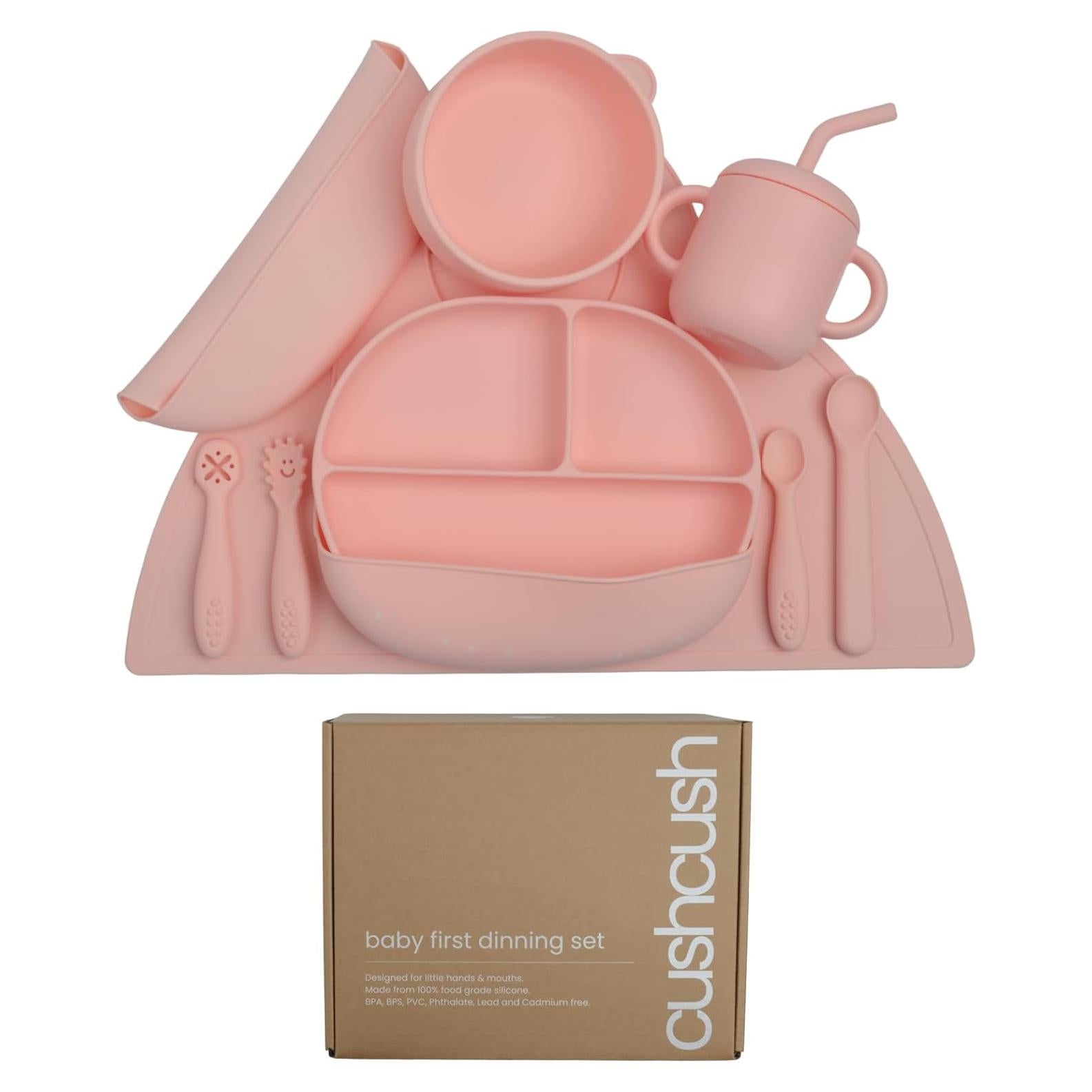 Juego de Alimentación Cushcush para Bebés - Silicona LFGB Rosa