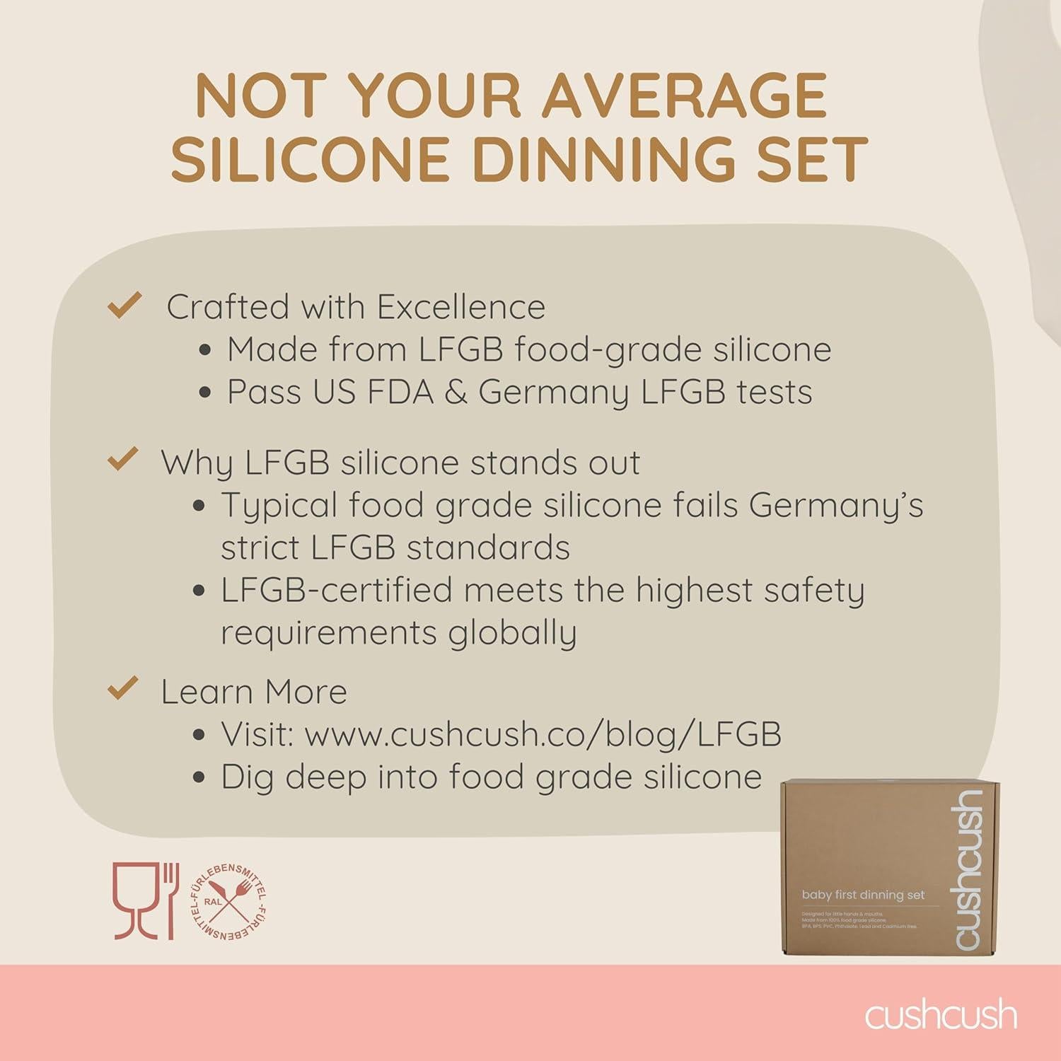 Juego de Alimentación Cushcush para Bebés - Silicona LFGB Rosa