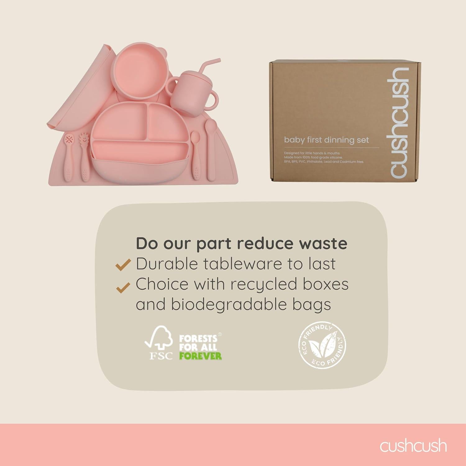 Juego de Alimentación Cushcush para Bebés - Silicona LFGB Rosa