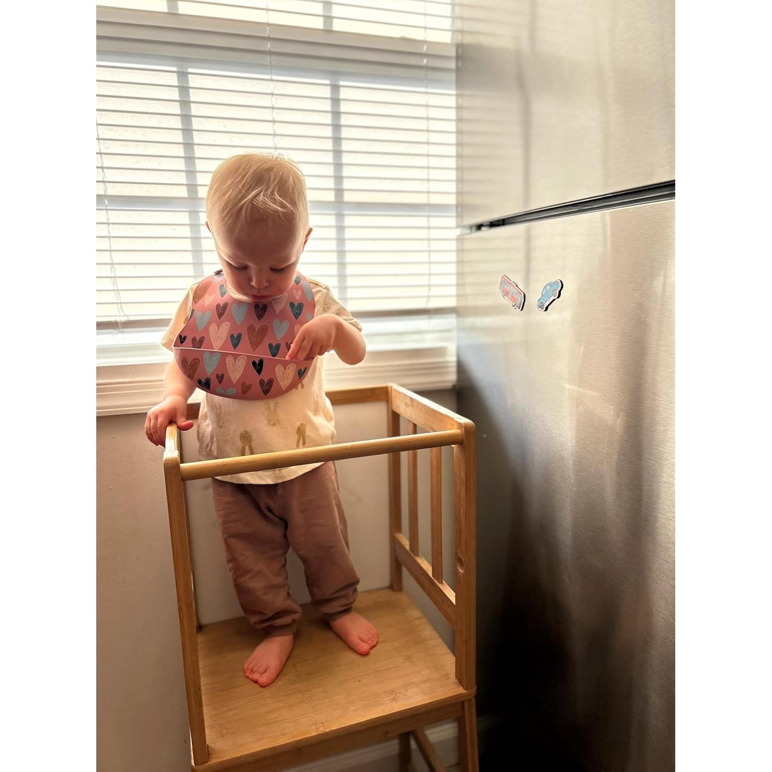 Baberos de silicona BPA Free con estuche de viaje - Corazones Rosa