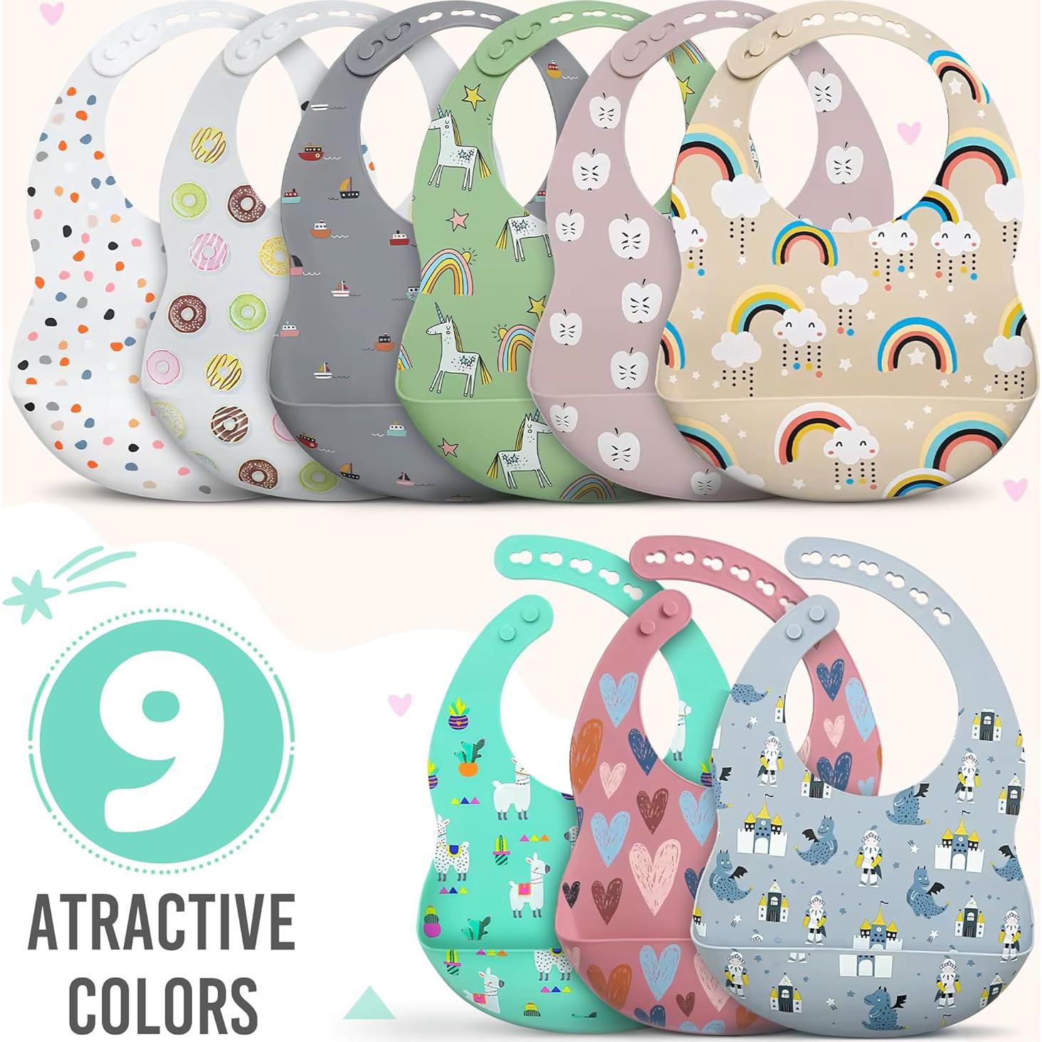 Baberos de silicona BPA Free con estuche de viaje - Corazones Rosa