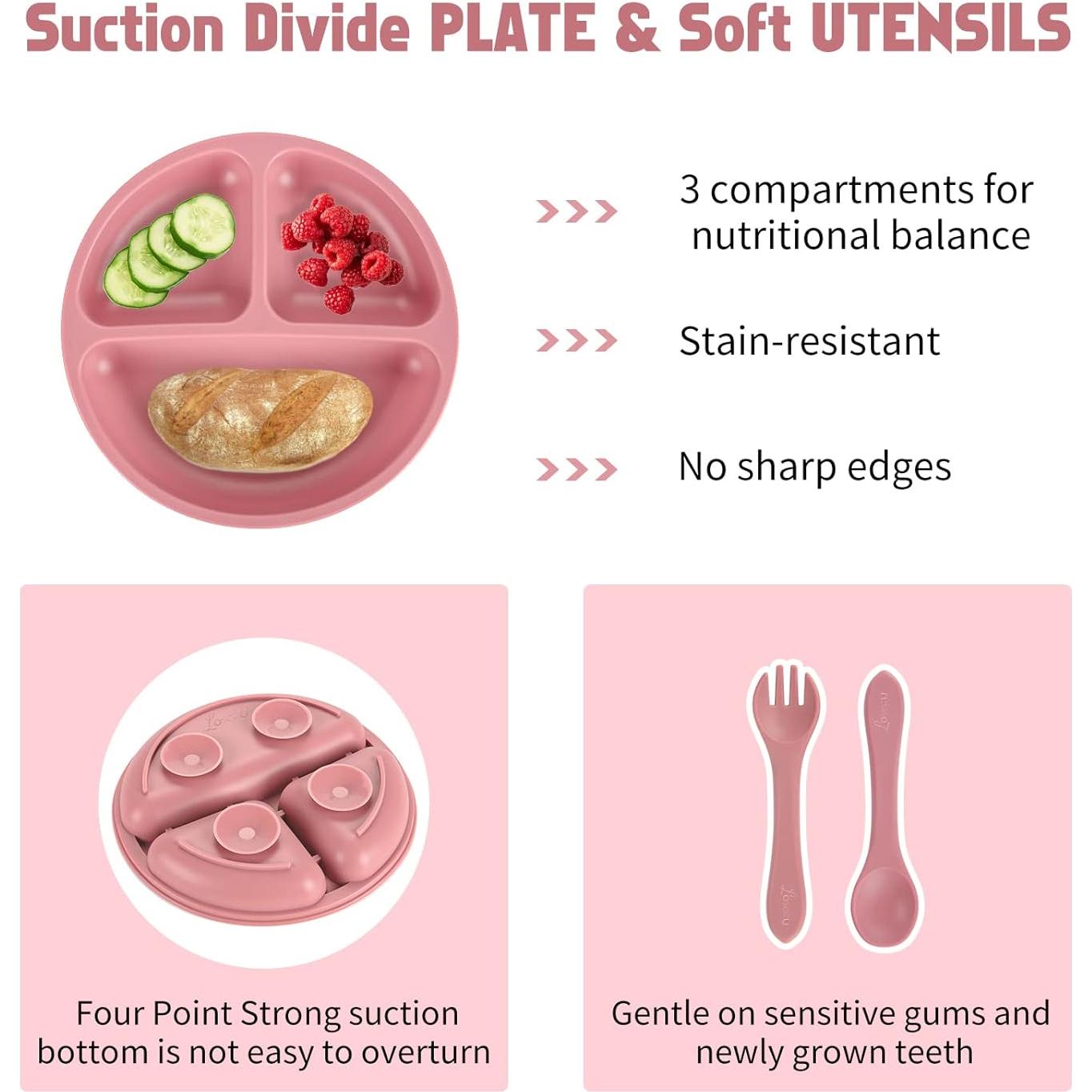 Juego de Alimentación Losecu 6 Piezas Silicona Rosa Antiderrame