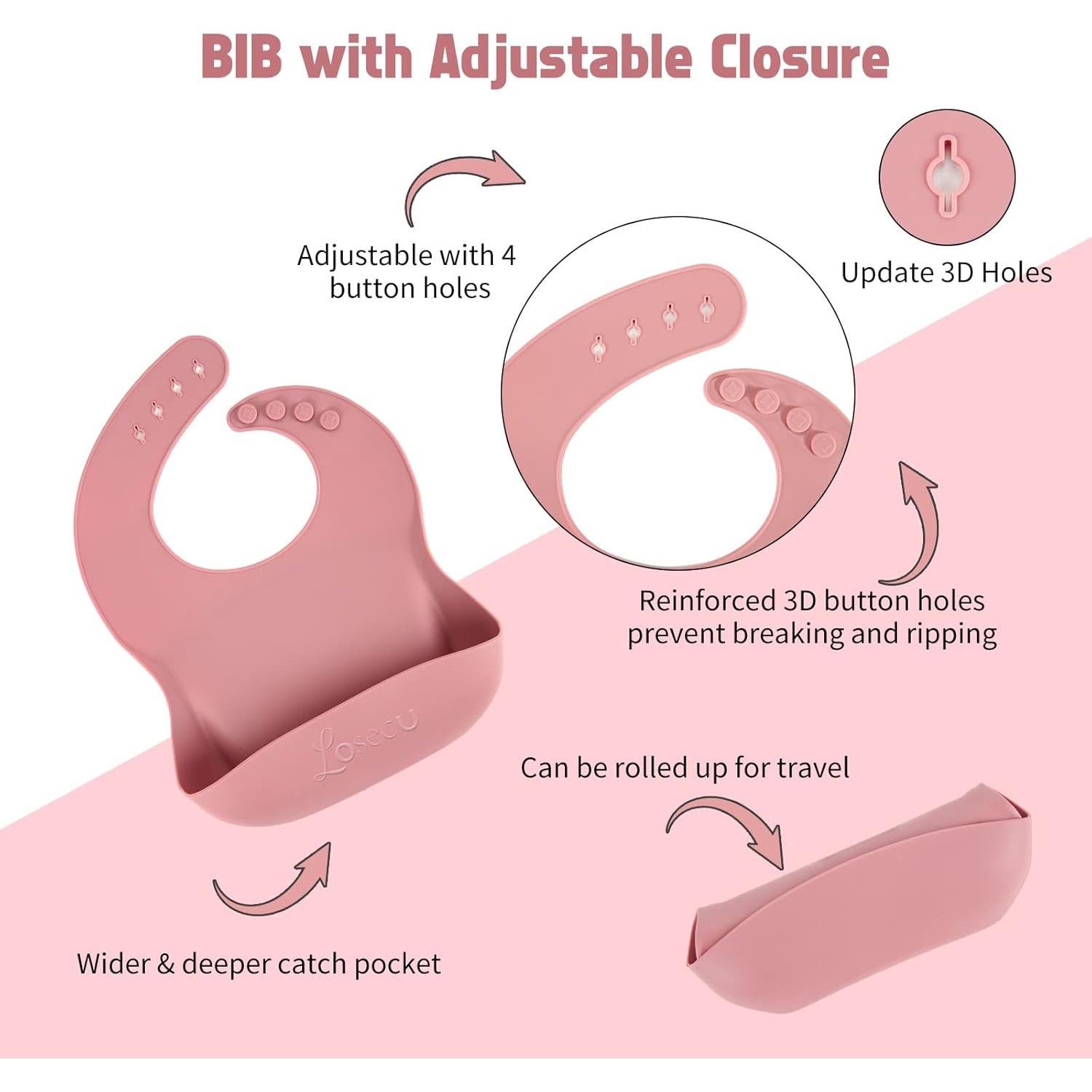 Juego de Alimentación Losecu 6 Piezas Silicona Rosa Antiderrame