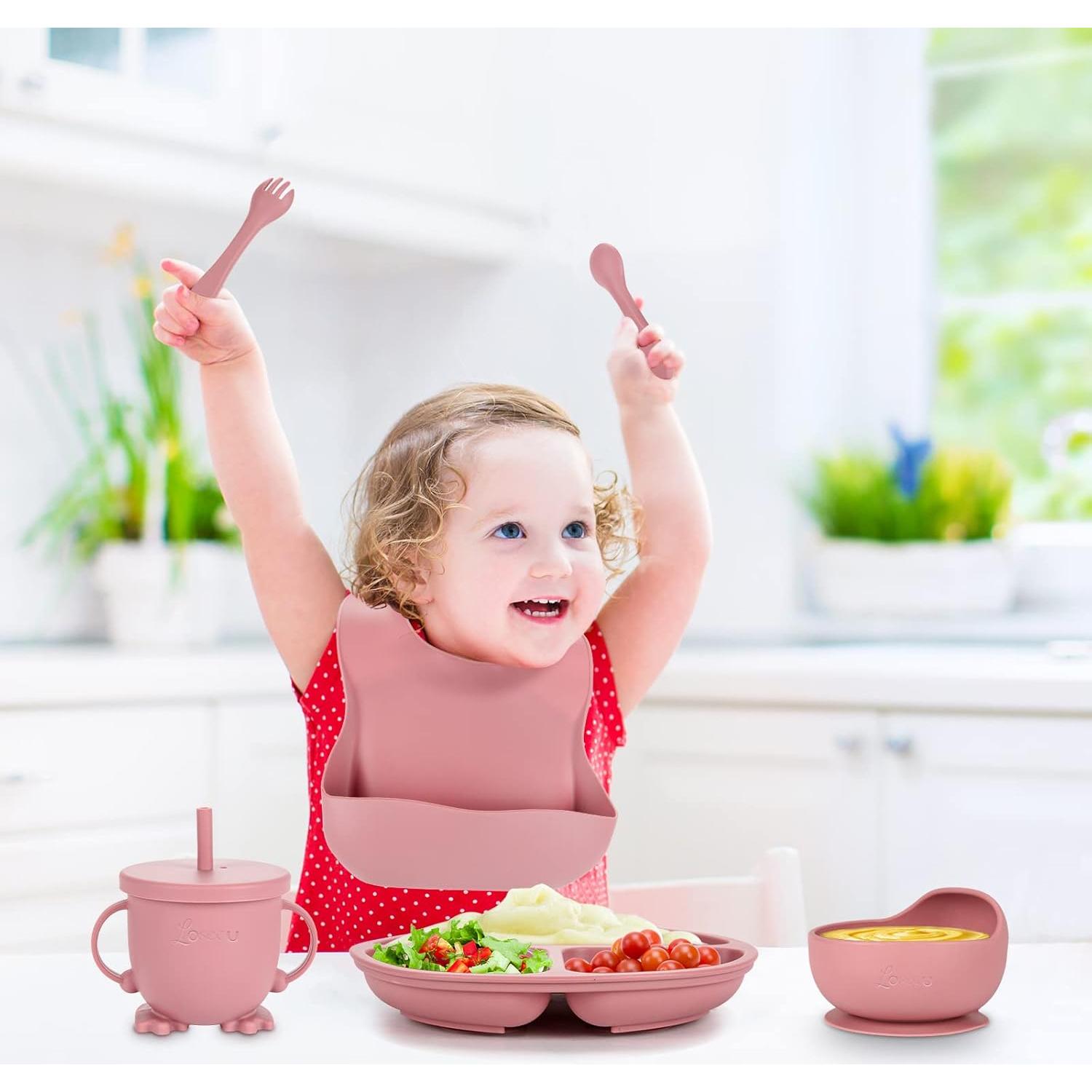 Juego de Alimentación Losecu 6 Piezas Silicona Rosa Antiderrame