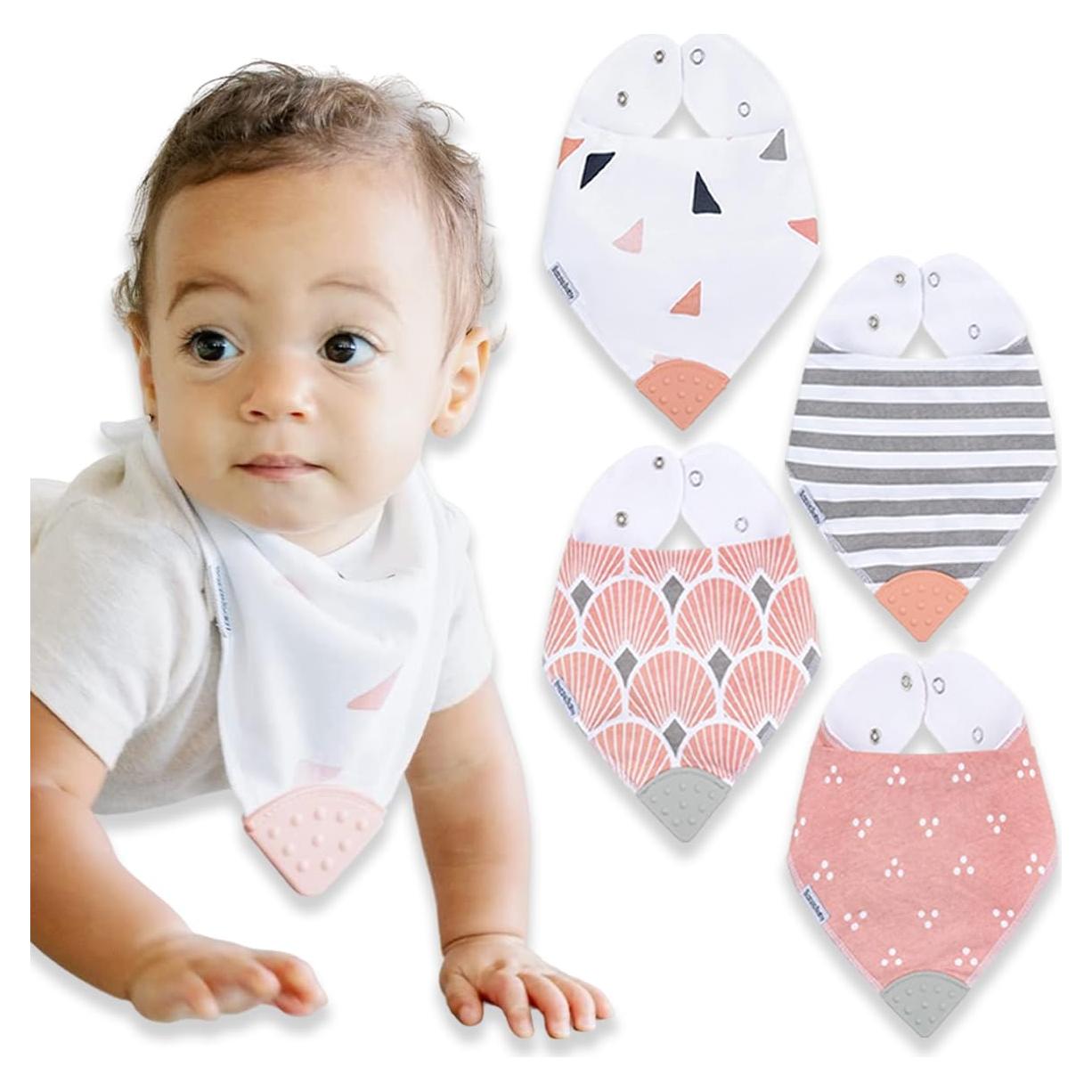 Baberos de Dentición Bazzle Baby 4-Pack Algodón Rosa y Blanco