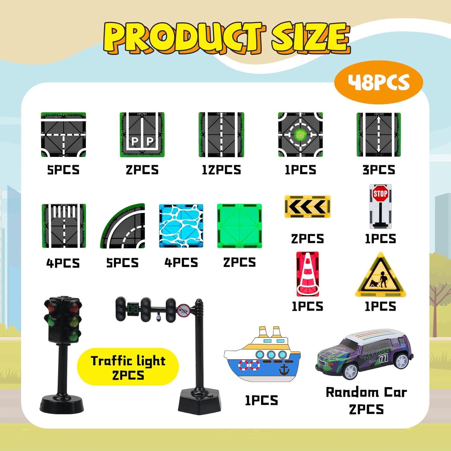 Juego de Piezas Magnéticas de Carretera SKTMYY 48PCS